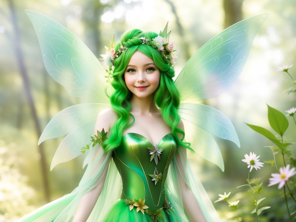 Arafe woman with green hair and fairy wings in the forest, portrait of fairy, portrait of fairy, beautiful fairies, forest fae, beautiful fantasy art, Fantasy Art Style, queen of the fairies, forest fae, Smile gently like a fairy queen, Fairy queen, Beautiful young fairy, very beautiful fantasy art, amazing fantasy art,There is a woman with green hair and a green dress in the forest, portrait of fairy, forest fae, portrait of fairy, Cute Fairy, stunning 3d render of a fairy, forest fae, ross tran 8 k, beautiful fantasy art, Fantasy Art Style, faerie, fairy queen titania, 8k high quality detailed art