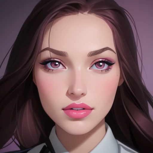 a close up of a woman with long hair wearing a tie, pink lips, inspired by Ksenia Milicevic, portrait sophie mudd, pink lipstick, full - face close - up portrait, sexy face with full makeup, full face close up portrait, soft portrait shot 8 k, wearing professional makeup, inspired by Adrienn Henczné Deák