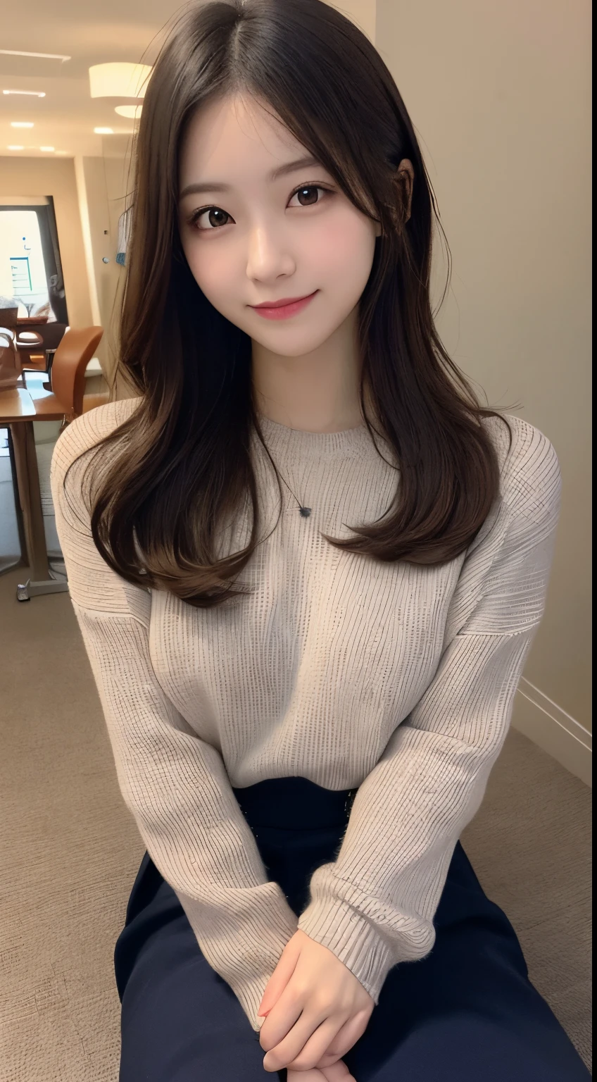A very charming girl, 16 years old, Korean, South Korean model, with beautiful appearance, gorgeous appearance, charming facial features, beautiful eyes, perfect lips, sitting on the quilt on the bed, legs open , wearing thin and soft underwear, looking at the camera with a smile, Smiling and looking at the camera,