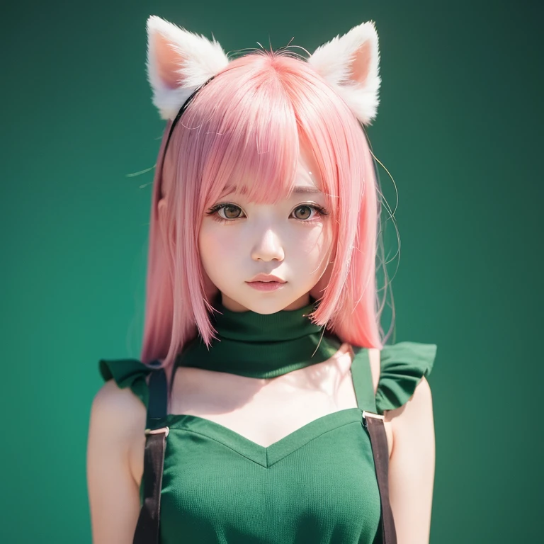 1girl in, animal_Ears, gradient, gradient_Background, Green_Background, up looking_で_viewer, Pink_hair, Solo by JM、Yoshiko Akishino