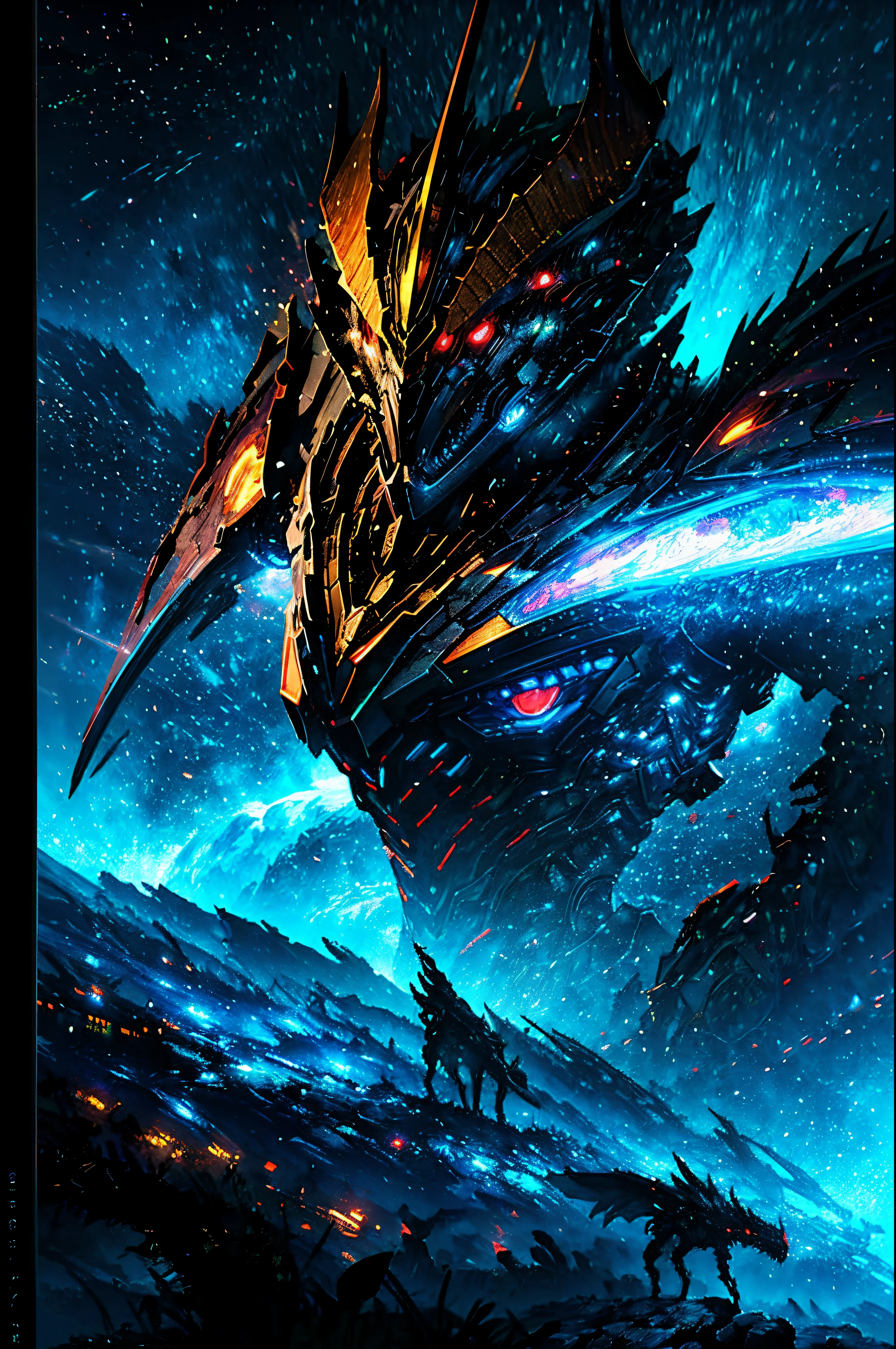 araffe in a dark fire space , dragon inspired fire armor, epic fantasy digital art style, badass anime 8 k, intricate glowing mecha armor, 4k anime wallpaper, concept art wallpaper 4k, amazing space creature 4 k, dragon armor, epic fantasy art style hd, alien space knight, 4k highly detailed digital art