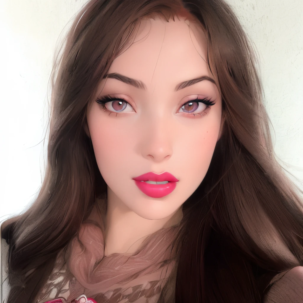arafed woman with long brown hair and pink lipstick posing for a picture, pink lips, inspired by Ksenia Milicevic, pink lipstick, light-red lips, anna nikonova aka newmilky, ekaterina, coral lipstick, portrait sophie mudd, anastasia ovchinnikova, red lips, thick red lips, full lips, thick lips