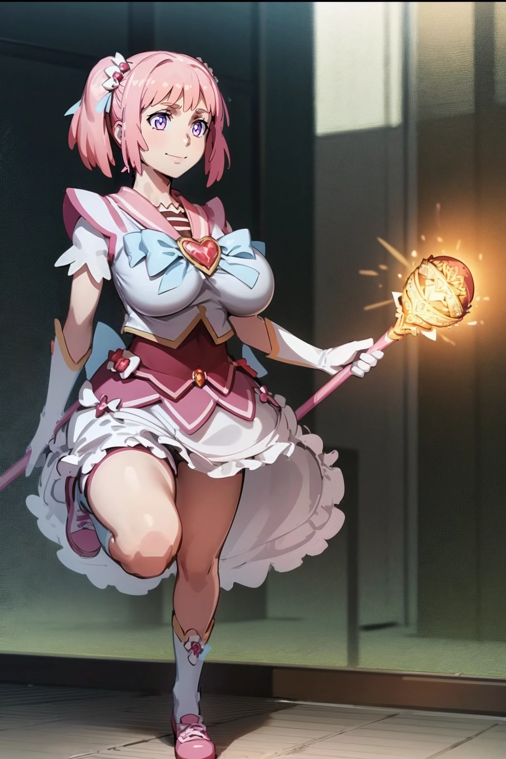 masterpiece, best quality, indoors, mamikafairy, 1girl, solo, looking at viewer,, hand arms full body,boots, standing,cute,breast, curvy, female,fantasy goddess,there is a cartoon picture of a woman with a very large breast, glowing divine being, glowing holy aura, inspired by Luma Rouge, the non-binary deity of spring, ethereal rainbow nimbus, the aura goddess of fire, inspired by Mariel, glowing aura around her, astral aura, as the goddess of the sun, “uwu the prismatic person, big breast, serious, beautiful eyes, , full body, walking, long robe, long dress, ,priestess ,holy, smile, god rays, ray tracing, sparkle, cinematic lighting, UHD, retina, masterpiece, ccurate, anatomically correct, textured skin, super detail, high details, high quality, award winning, best quality, highres, 1080P, HD, 4K, thunder aura, light aura,full, snak staff,closed mouth, huge breast, curvy, bimbo,standing, happy, smiling,