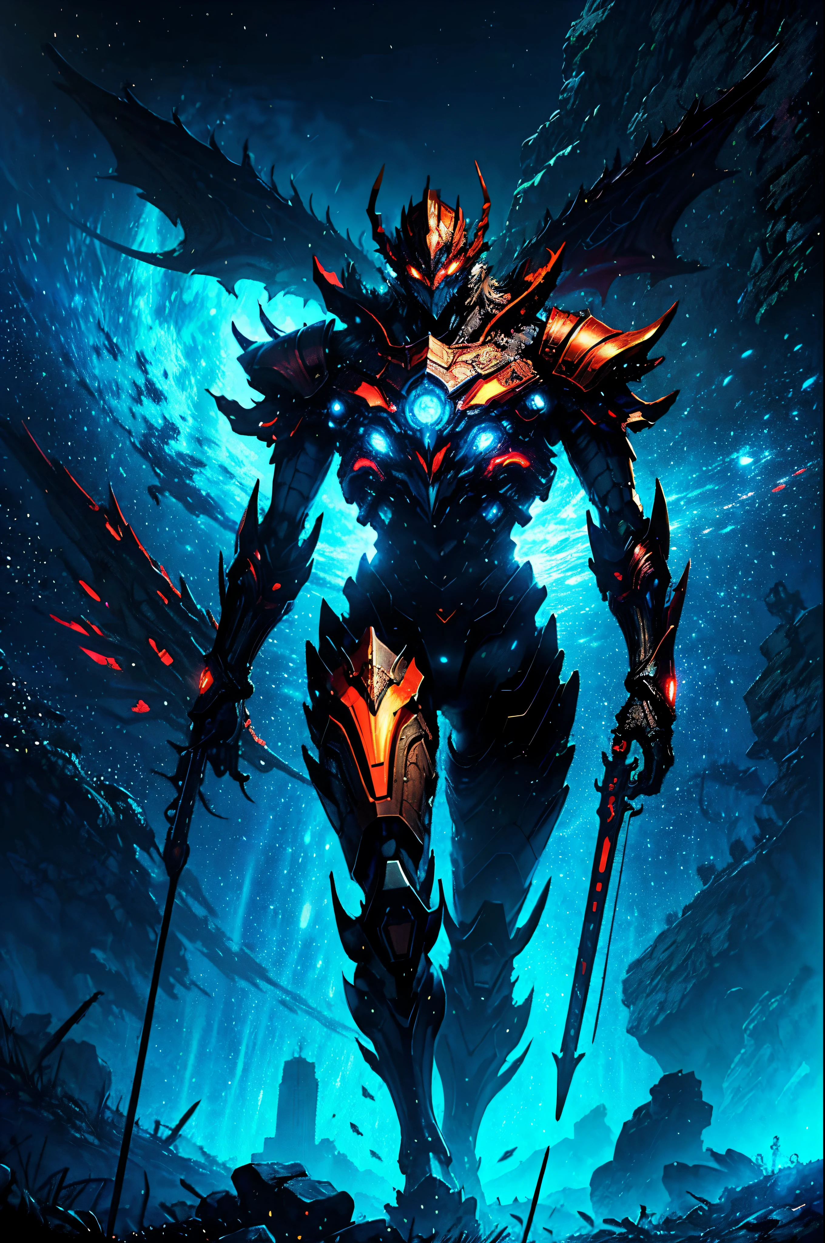 araffe in a dark fire space , dragon inspired fire armor, epic fantasy digital art style, badass anime 8 k, intricate glowing mecha armor, 4k anime wallpaper, concept art wallpaper 4k, amazing space creature 4 k, dragon armor, epic fantasy art style hd, alien space knight, 4k highly detailed digital art