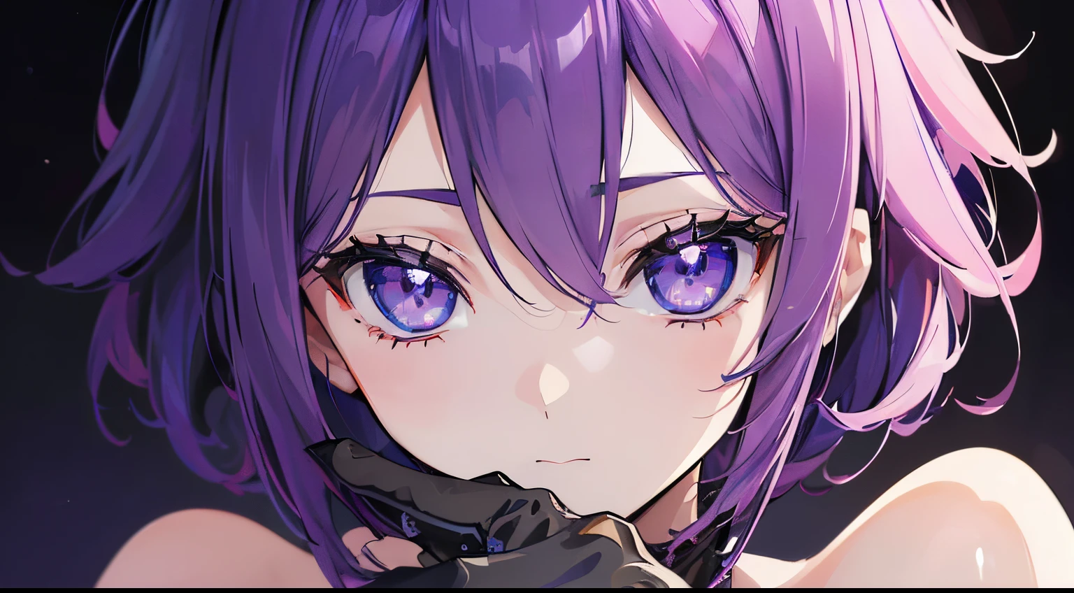 ((masuter piece,8k wallpaper,best qualtiy,(girl with1a person:1.2))),(Illustration:0.8),Brilliant,(Purple hair,short-cut,Purple eyes),Click here for the line of sight,animesque,animated painting,anime screen cap,(Beautiful detailed eyes:1.6), extra detailed face, Perfect Lighting,extremely details CG, (Perfect hands, Perfect Anatomy)