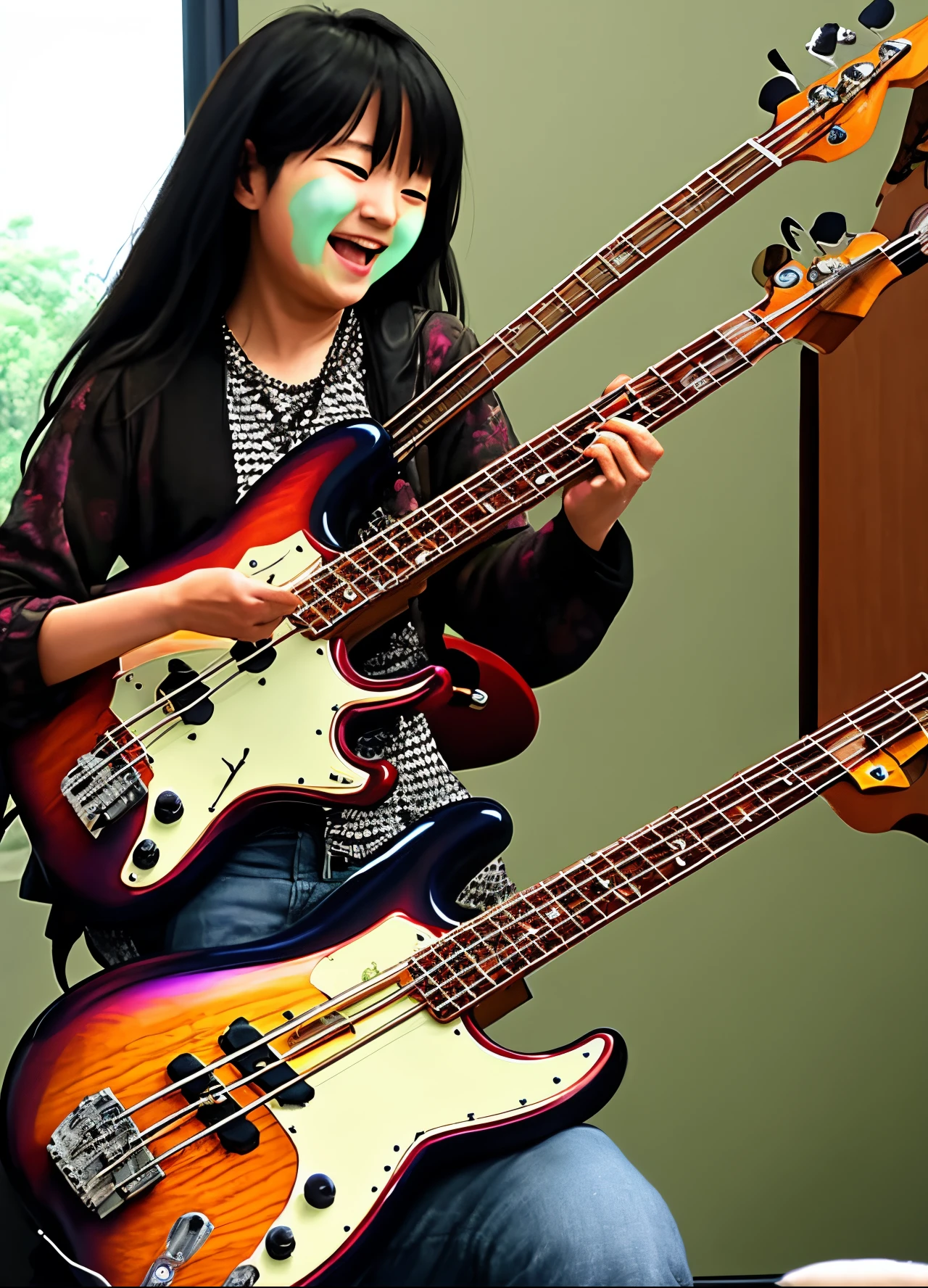 Shiho Hinomori having fun playing the bass
