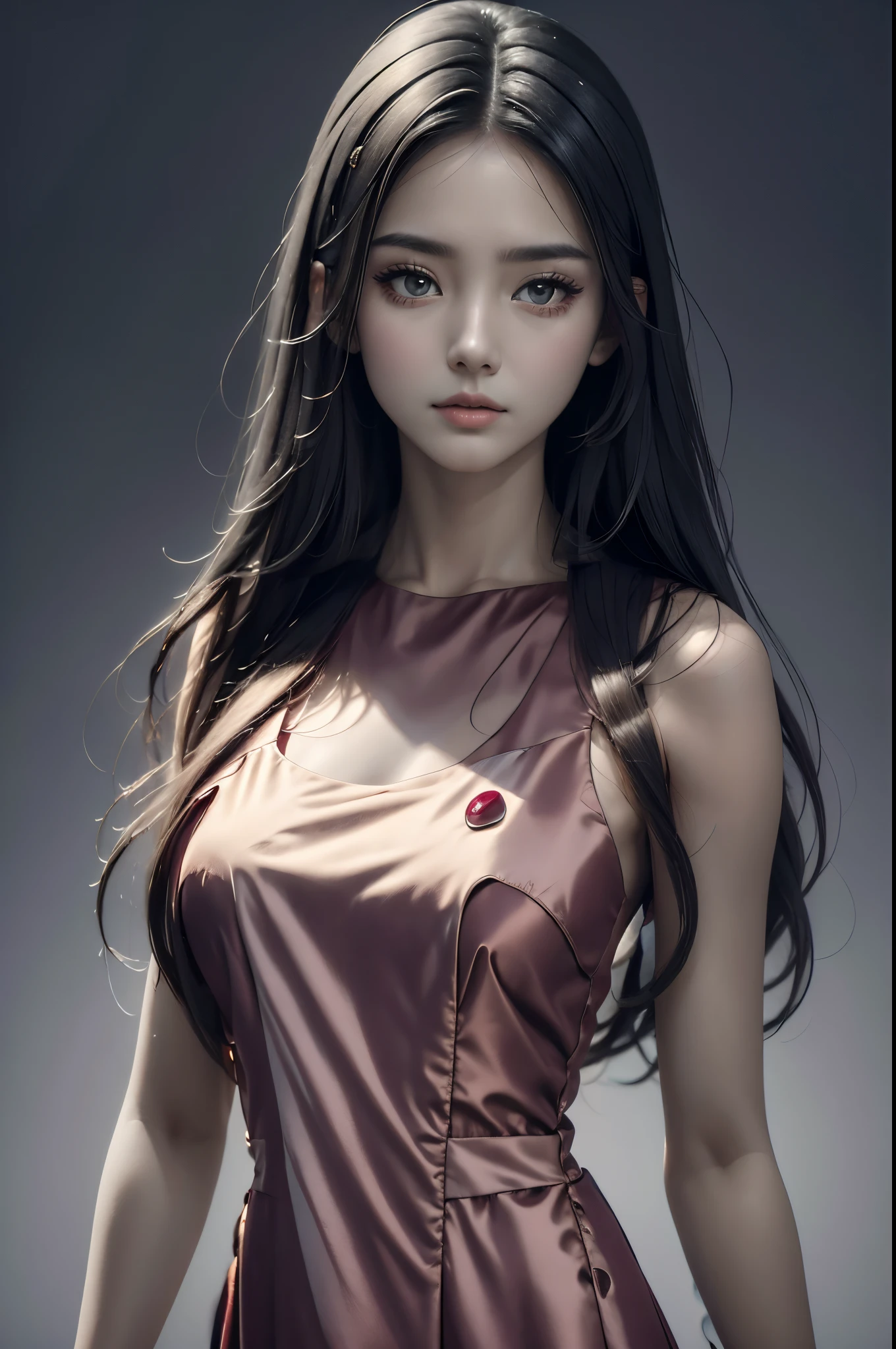 Red bean colored boat neck evening dress.