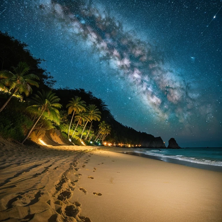 sand beach、Straight back view、Beautiful Milky Way