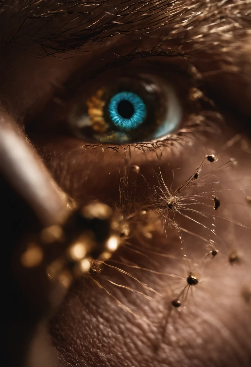 A close-up of a forensic microscope revealing tiny fibers and particles.,original,being more than six feet tall, very lean, with piercing eyes and a thin hawk-like nose. Holmes's voice was high and occasionally strident.