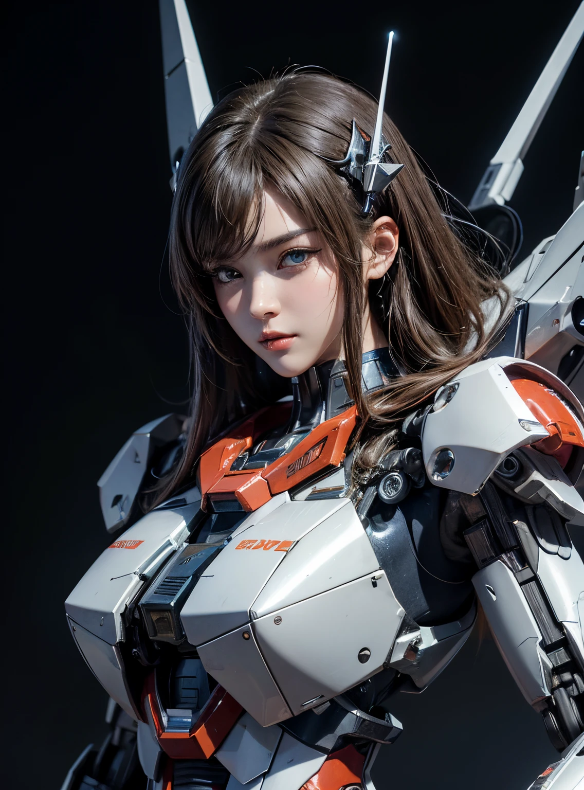 Textured skin, Super Detail, high details, High quality, Best Quality, hight resolution, 1080p, hard disk, Beautiful,(Gundam),beautiful cyborg woman,Mecha Cyborg Girl,Battle Mode,Girl with a Mecha Body,She wears a futuristic Gundam mecha,Fulll body Shot