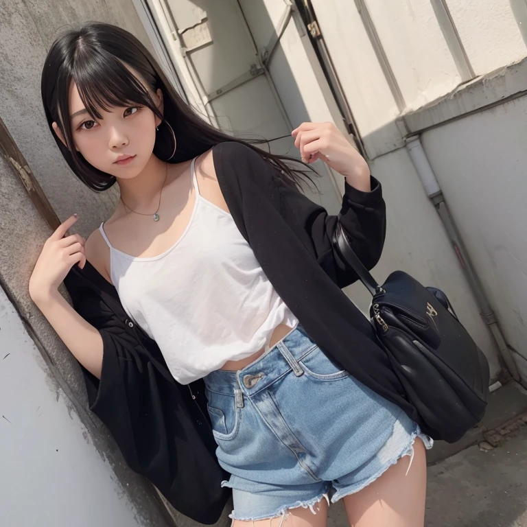 1girl in, 21years old, gradient, up looking_で_viewer, A black_hair, Solo by JM、Yoshiko Akishino