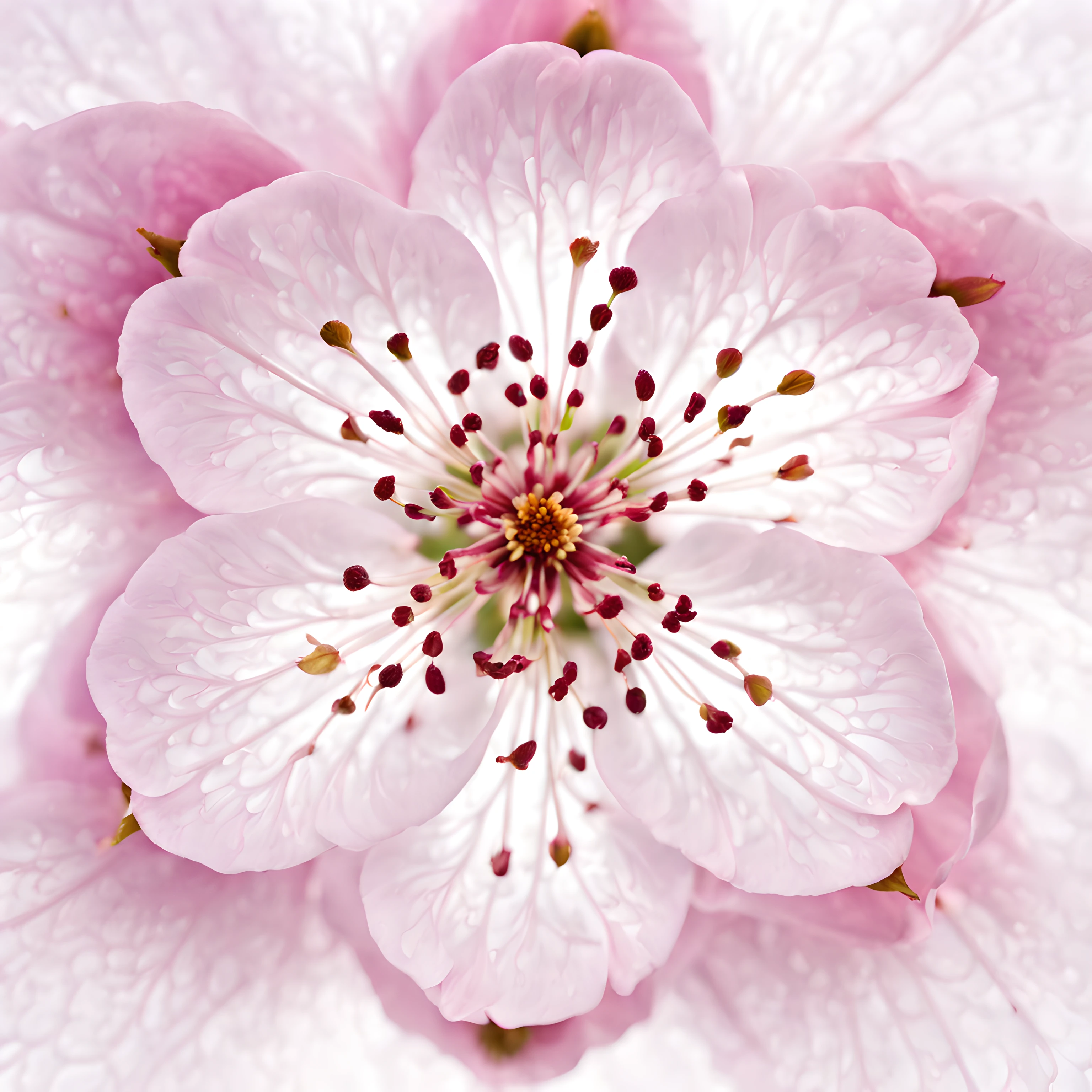 (symmetrical:1.3), (shot from above:1.3), captivating exquisite elegance of a single cherry blossom flower, delicate curves and intricate details of each petal capturing the fragile beauty of the flower, softness and ethereal quality, (cosmic background), perfect