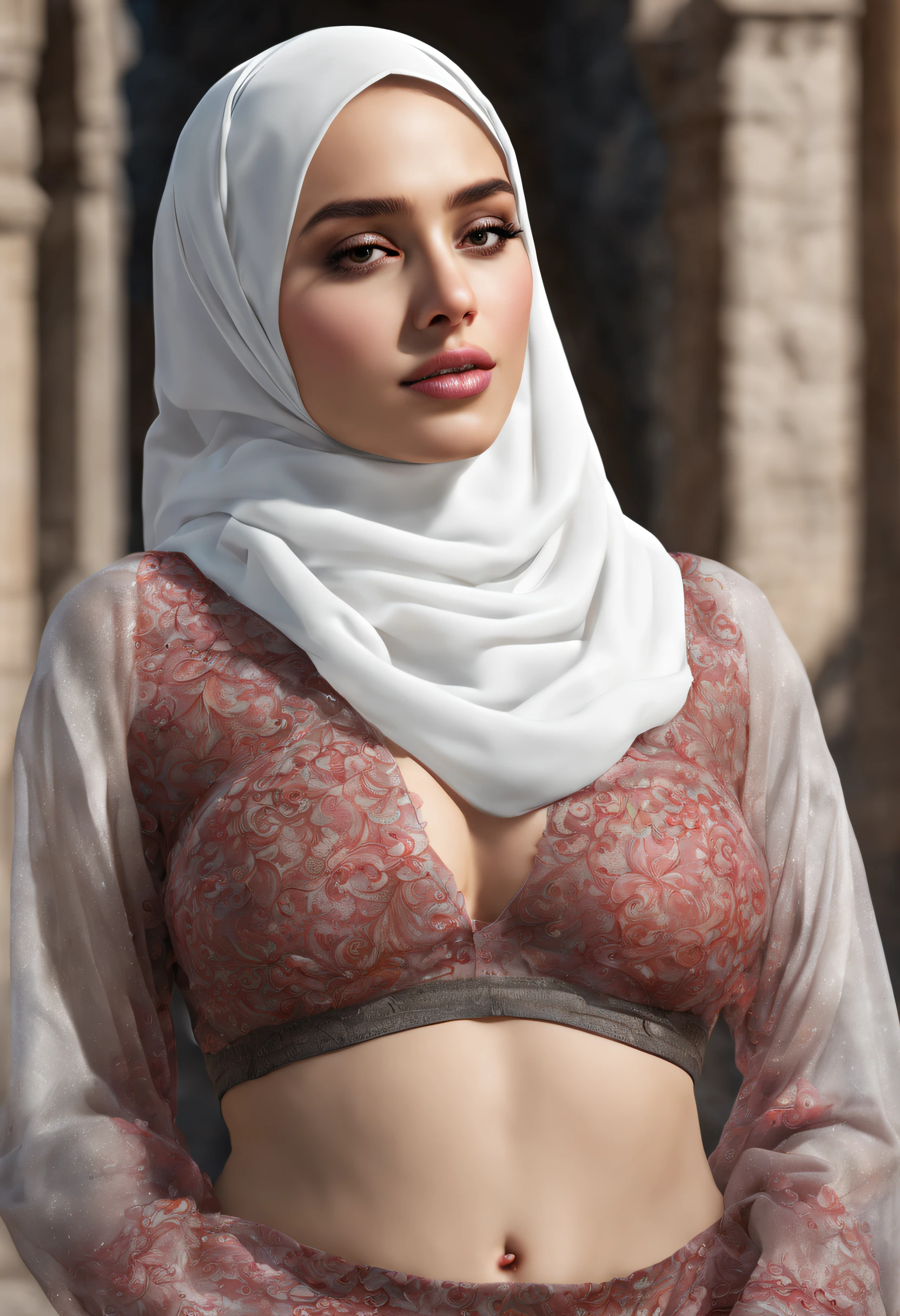 girl wearing transparent hijab boobs visible and pussy 8k realistic texture