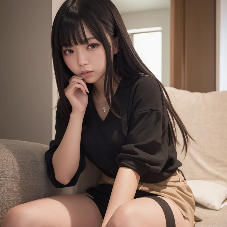 1girl in, 20yr old, gradient, up looking_で_viewer, Black_hair, Solo by JM、Yoshiko Akishino