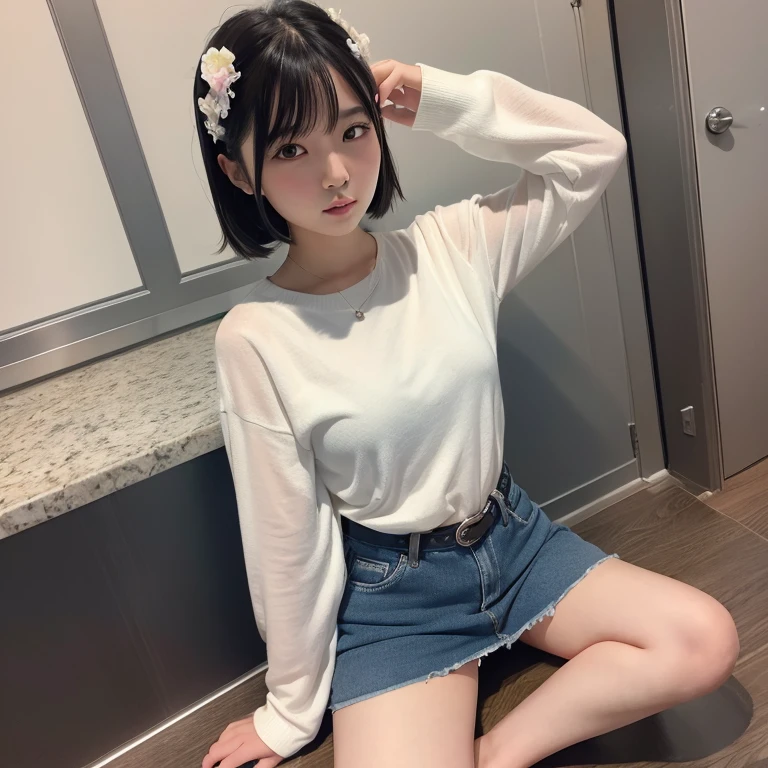 1girl in, 20yr old, gradient, up looking_で_viewer, Black_hair, Solo by JM、Yoshiko Akishino