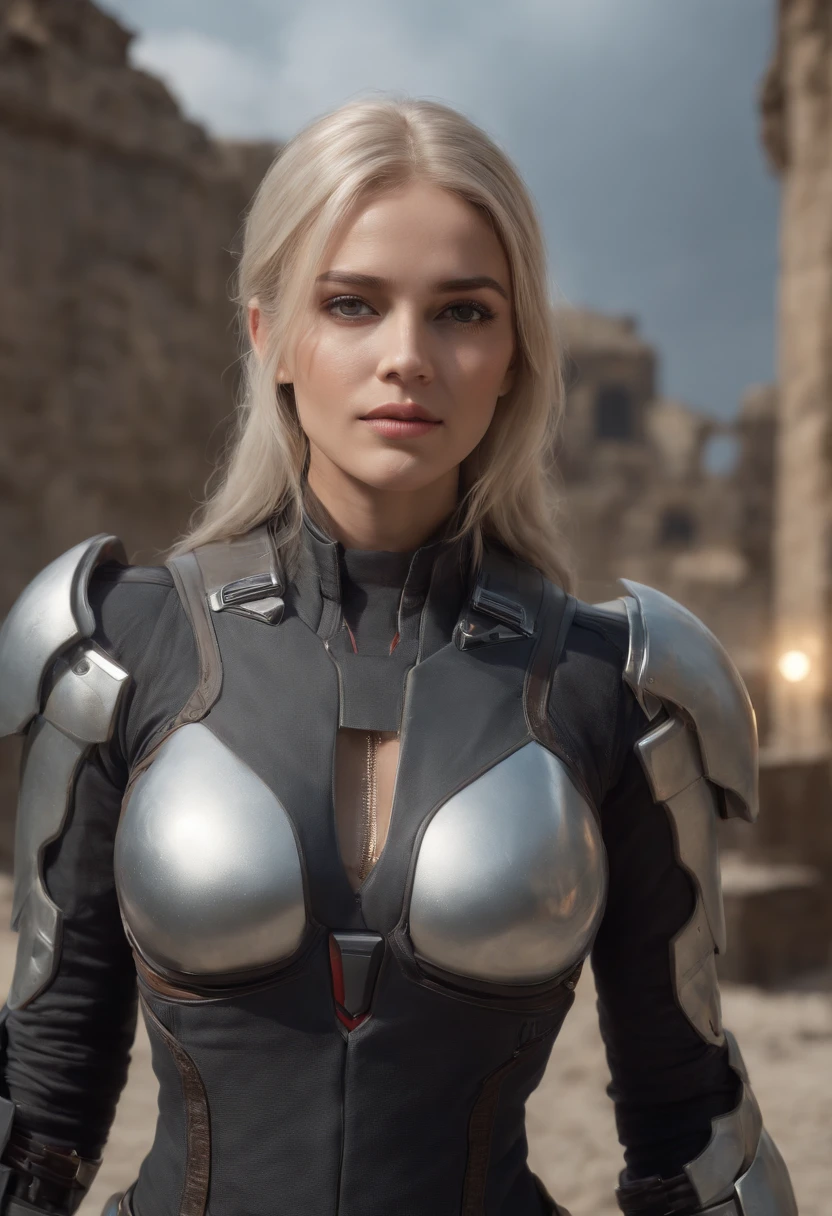 ((Best quality)), ((Masterpiece)), (Very detailed:1.3), ..3d, Shitu-mecha, A beautiful woman cyberpunk couronnée de mecha dans les ruines d'A town of war oubliée, Rues avec mecha lors des fusillades, long silver hair, Technologie de science-fiction, Hdr (High Dynamic Range), Ray tracing, NVIDIA RTX, Super Resolution, Unreal 5, Diffusion souterraine, PBR Texture, Post-traitement, Filtrage anisotrope, profondeur de champ, Maximum sharpness and sharpness, Texture multicouche, Albedo and specular maps, Ombrage de surface, precise simulation of light-material interactions, proportions parfaites, octane rendered, duotone lighting, ISO faible, Balance des blancs, Rule of Thirds, Grande ouverture, 8K RAW, Sous-pixel efficace, convolution de sous-pixel, particules luminescentes, light diffusion, Effet Tyndall,upper half body