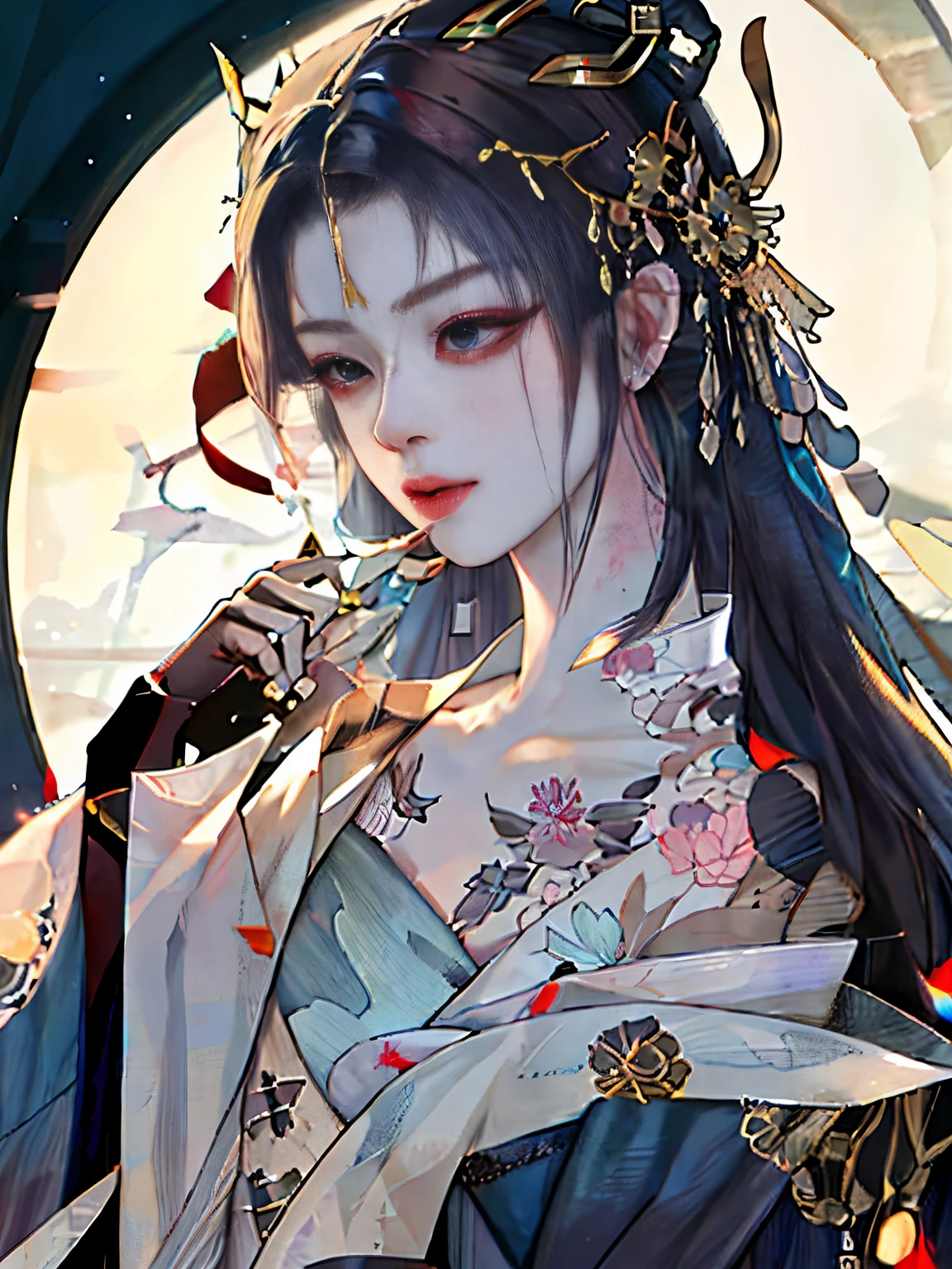 Ancient Chinese girl with long black hair,Born with dragon horns,On the positive side,a blue dress, author:heroes, Guviz-style artwork, guweiz, 宮 , A girl in Hanfu, Popular topics on cgstation, 8K high quality detail art, Very detailed ArtGerm, Alphonse Mucha and Rose Drews, Belle peinture de personnage, author:Li Song