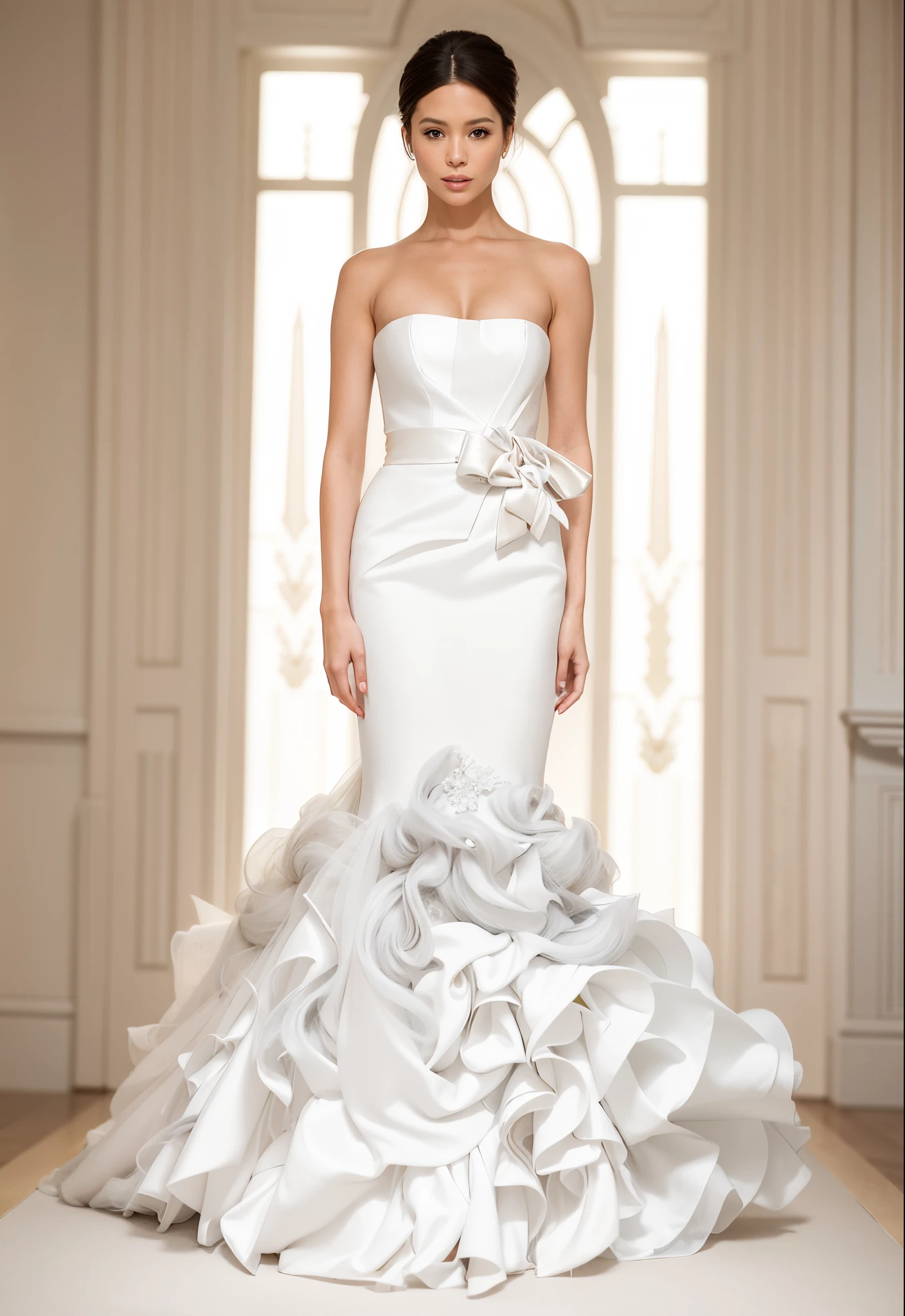 (8k, RAW photo, best quality, masterpiece:1.2), (realistic, photo-realistic:1.37), ultra highres, depth of field, chromatic aberration, caustics, Broad lighting, natural shading,Fujifilm XT3,masterpiece,ultra detailed,head,1girl, solo, looking at viewer, standing, full body, wedding dress,outdoors,high heels, <lora:wedding:0.7> <lora:Hoshizaki Ao_07:0.7>