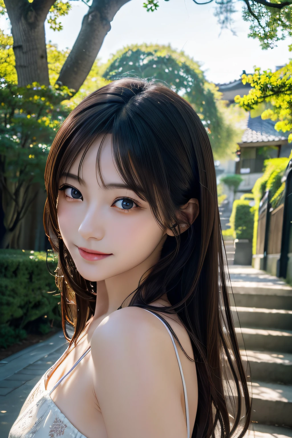 (A hyper-realistic) , (photographrealistic:1.4),(Increase the resolution), (8K), (ighly detailed), (beatiful detailed eyes), (best qualtiy), (ultra-detailliert), (​masterpiece), (wall-paper), (详细的脸), 独奏,1 rapariga, perfect beautiful japanese woman:1.4、age19、looking at the viewers, delicate detail, A detailed face, murky, deep-shadows, A smile,