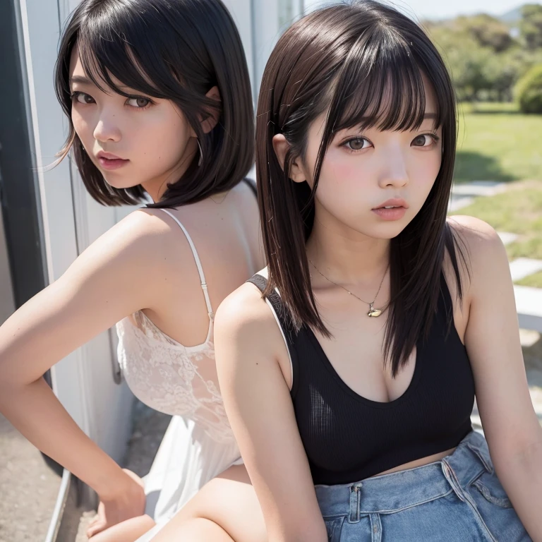 1girl in, 20yr old, gradient, up looking_で_viewer, Black_hair, Solo by JM, Yoshiko Akishino, Shorthair