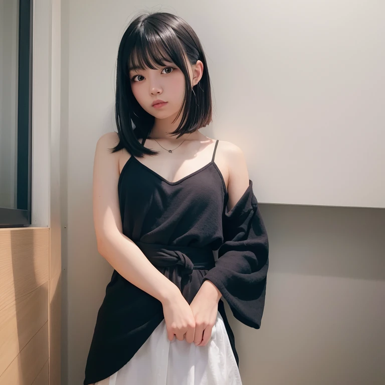 1girl in, 20yr old, gradient, up looking_で_viewer, Black_hair, Solo by JM, Yoshiko Akishino, Shorthair
