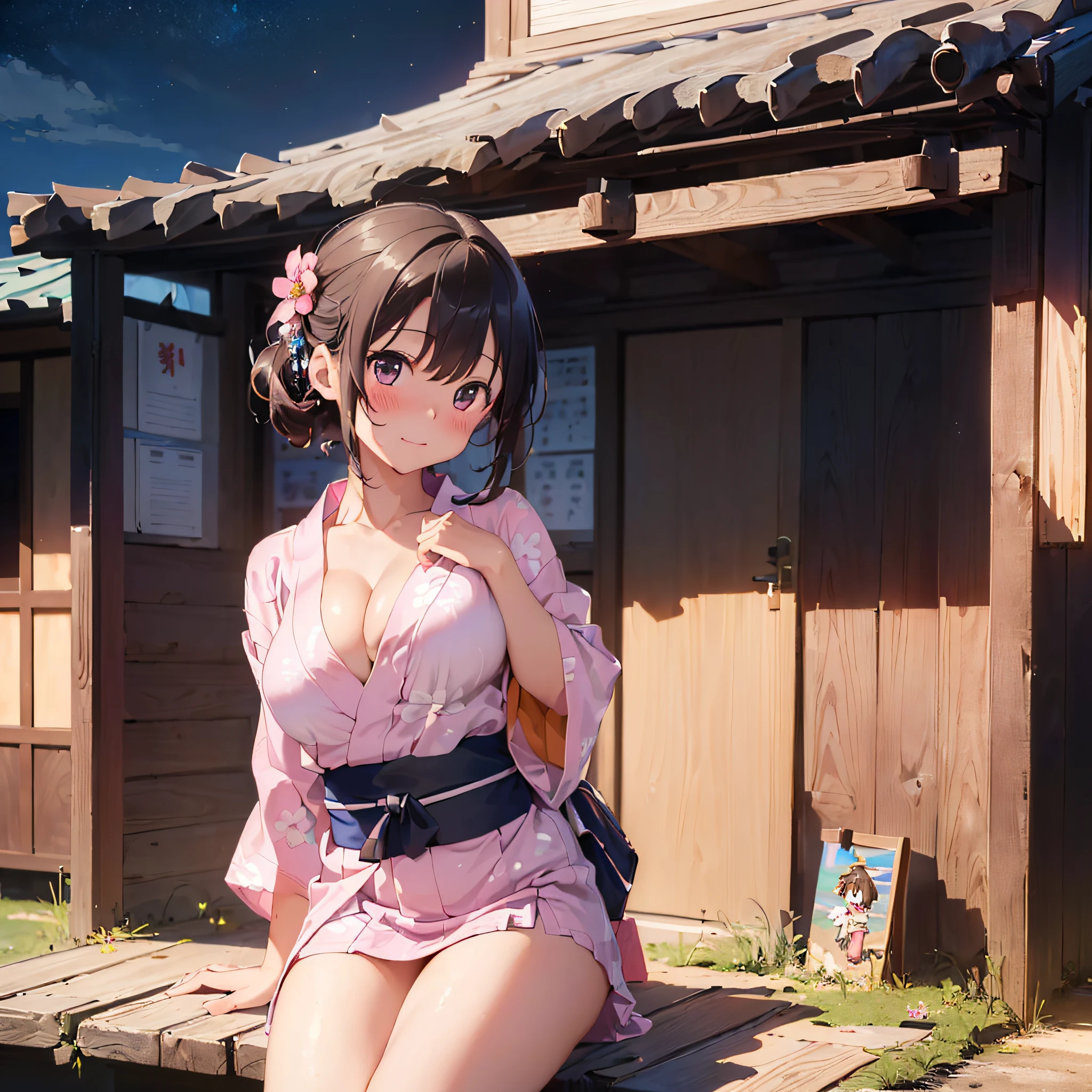 (​masterpiece:2.0), (top-quality:2.0), (sitting ?????:1.???????tremely mini skirt extremely small pink yukata:1.5), (super thin fabric:1.5), (sexypose:1.5), (blushed face:1.3), (barechested:1.3), (realistic:1.5), 1 little girl, precise hands, Embarrassed look, light smile, Look at me and smile, extremely cute girl, innocent face, young face, Clear eyes, Shining eyes, small ??????, (cleavage of the ?????? is visible:1.5), (the thighs is visible:1.5), The ?????? is visible, No pubic hair, full body, The beautiful skin, ultra-definition, Top resolution, japan high school student, brown hair, at the night festival