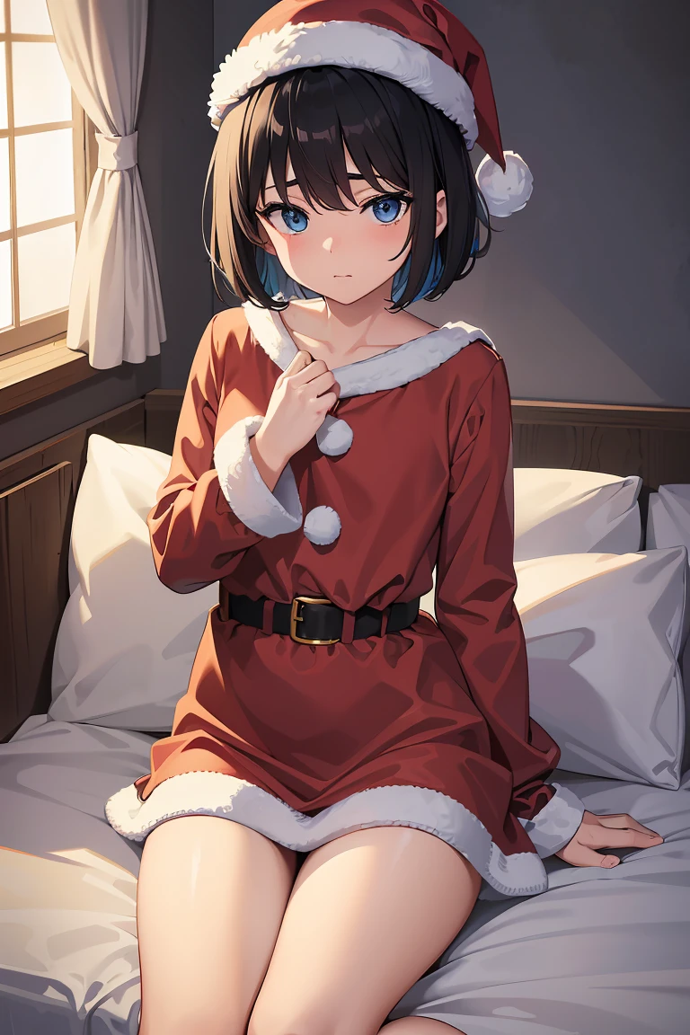 masterpiece:1.2, best quality, ((ultra detailed)), high resolution, 2d, anime style , photo, photography, detailed background, (1boy,otoko no ko, feminine),cute face,short hair,bob cut,(black hair),flat chest,
BREAK
solo,(droopy eyes:1.3),17 years old,((blue eyes;1.2 )), beautiful thighs,embarrassed,sitting,wariza
BREAK
bedroom,Santa Claus, santa costume,thighs,santa coat,santa hat,
BREAK
pastel colors:1.4, solid paint:1.2, saturated color, contour