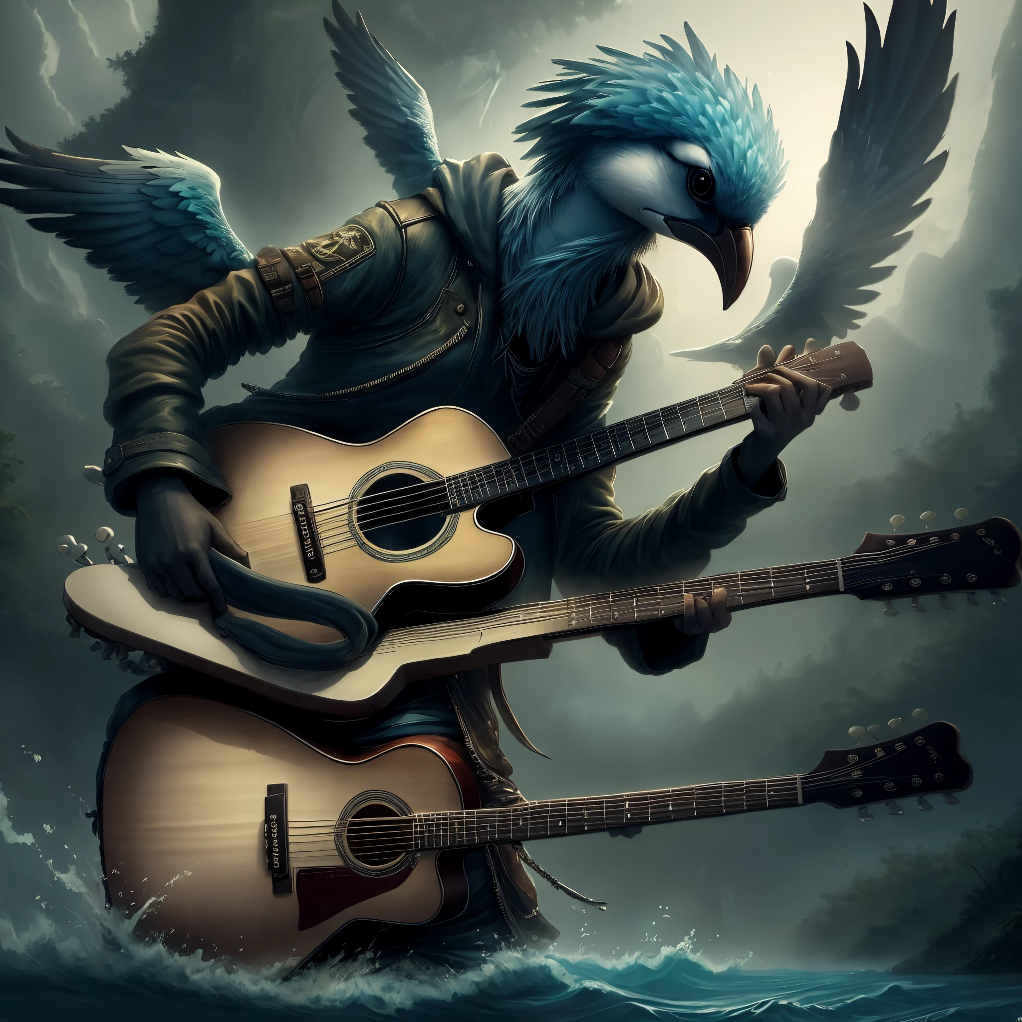 migratory bird with guitar