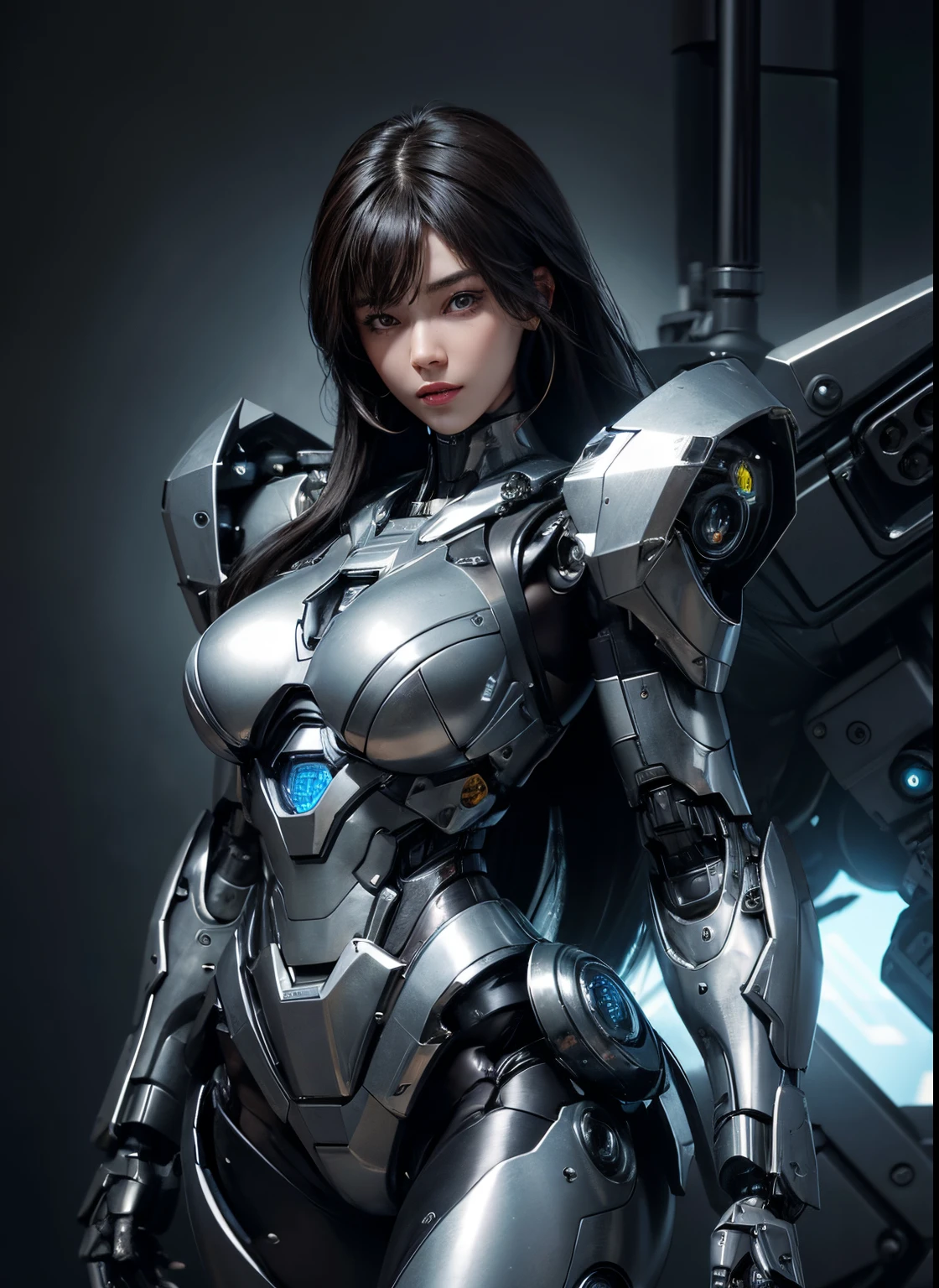 Textured skin, Super Detail, high details, High quality, Best Quality, hight resolution, 1080p, hard disk, Beautiful,(cyborgs),Boob missiles,Machine gun on the back,beautiful cyborg woman,Mecha Cyborg Girl,Battle Mode,Girl with a Mecha Body,full body Esbian