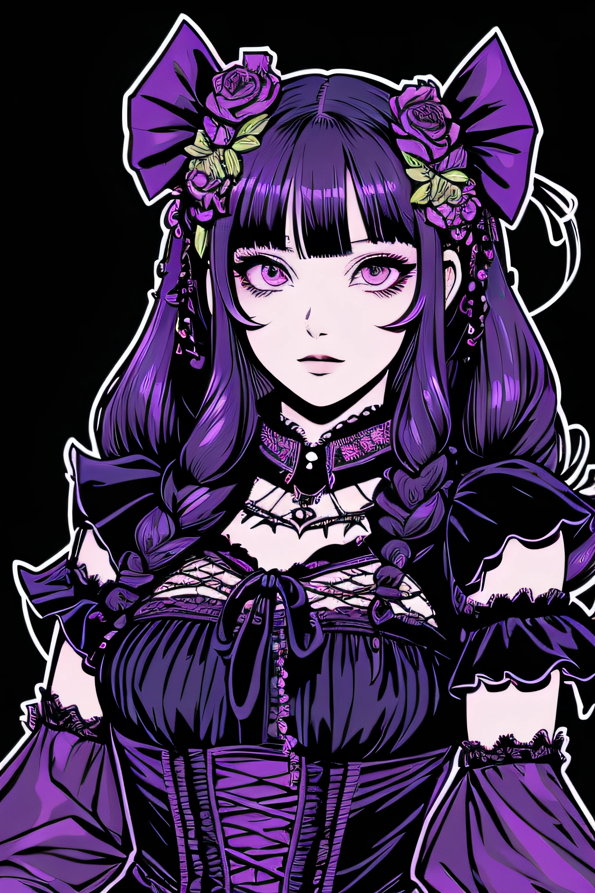 Pale goth girl with goth makeup,style cartoon