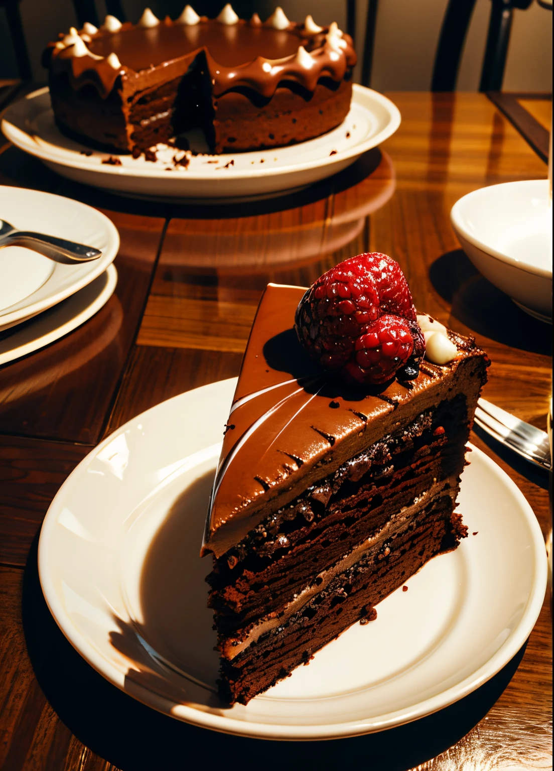 Delicious chocolate cake，realisticlying，delicacy