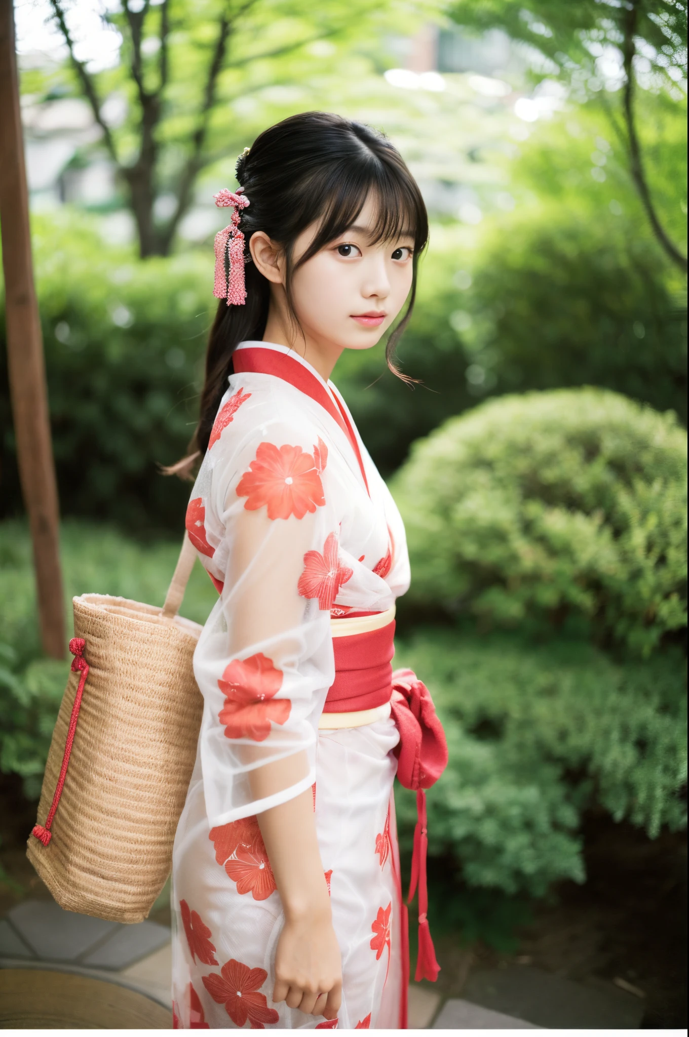 ulzzang -6500-v1.1, (Raw photo:1.2), (Photorealsitic), (See-through:1.3), (Real:1.4), 1 rapariga、wearing Japanese kimono、japanaese girl、、