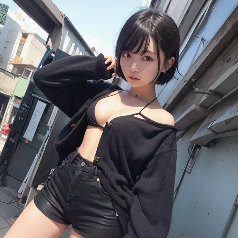 1girl in, 20yr old, gradient, up looking_で_viewer, Black_hair, Solo by JM, Yoshiko Akishino, Shorthair