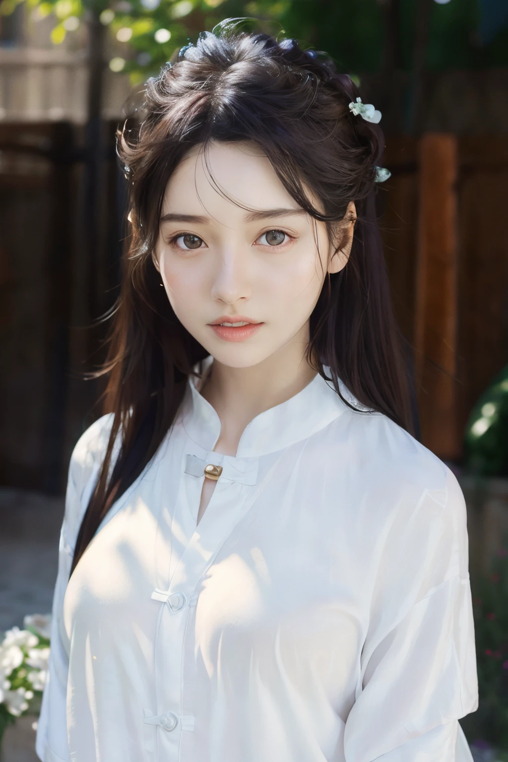 dressed, (photo realistic:1.4), (hyper realistic:1.4), (realistic:1.3),
(smoother lighting:1.05), (increase cinematic lighting quality:0.9), 32K,
1girl,20yo girl, realistic lighting, backlighting, light on face, ray trace, (brightening light:1.2), (Increase quality:1.4),
(best quality real texture skin), finely detailed eyes, finely detailed face,
(tired and sleepy and satisfied:0.0), face closeup, t-shirts,
(Increase body line mood:1.1), shiny skin