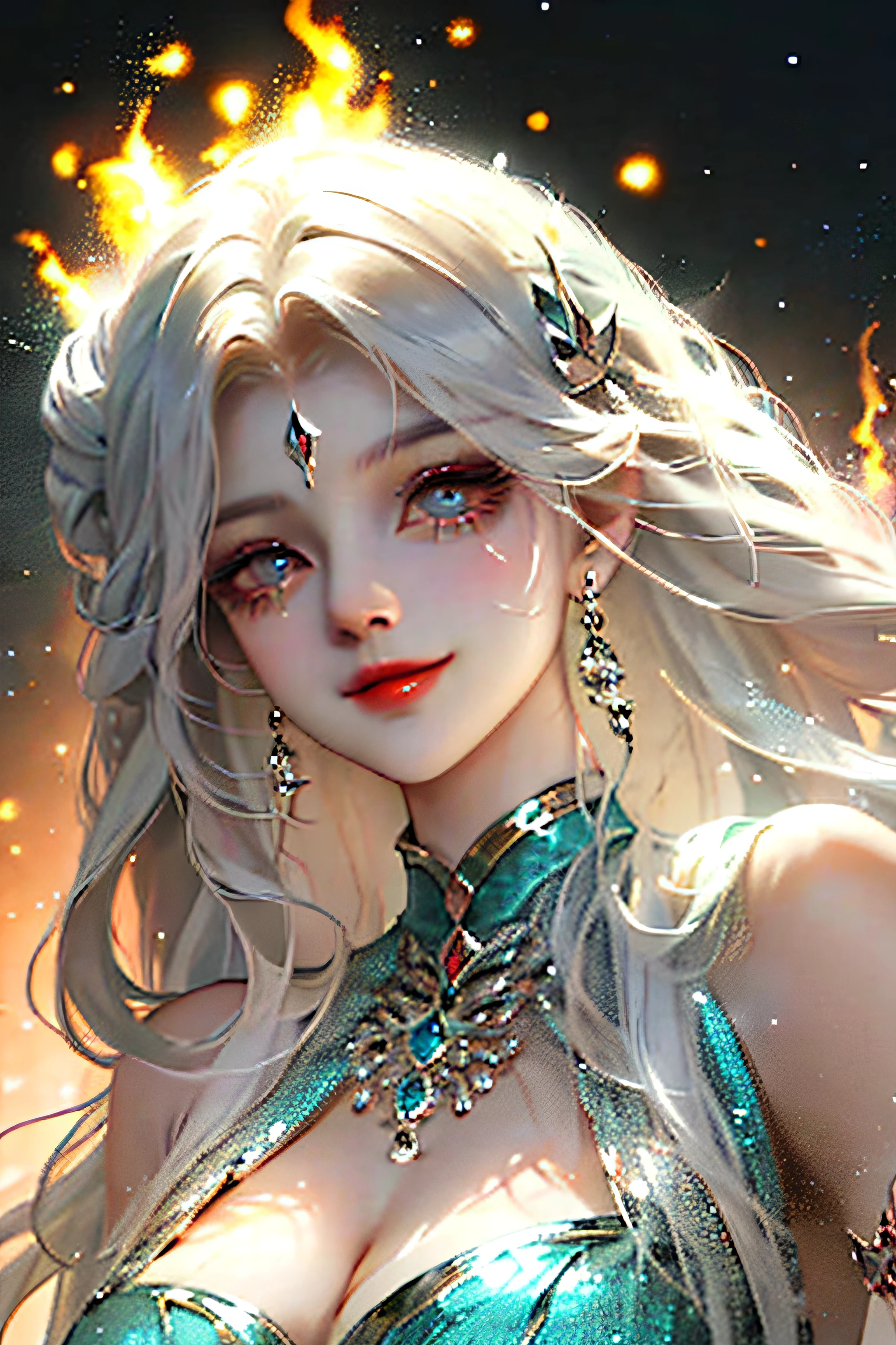 ((tmasterpiece, Best quality at best)), A high resolution, 8K, 电影灯光, hight contrast, depth of fields, an intense glow, detailedbackground, 1个Giant Breast Girl, cute big breasts, A detailed eye, Eyes sparkle, detailed iris, grinning smile, Stylized, with her mouth open, square,
