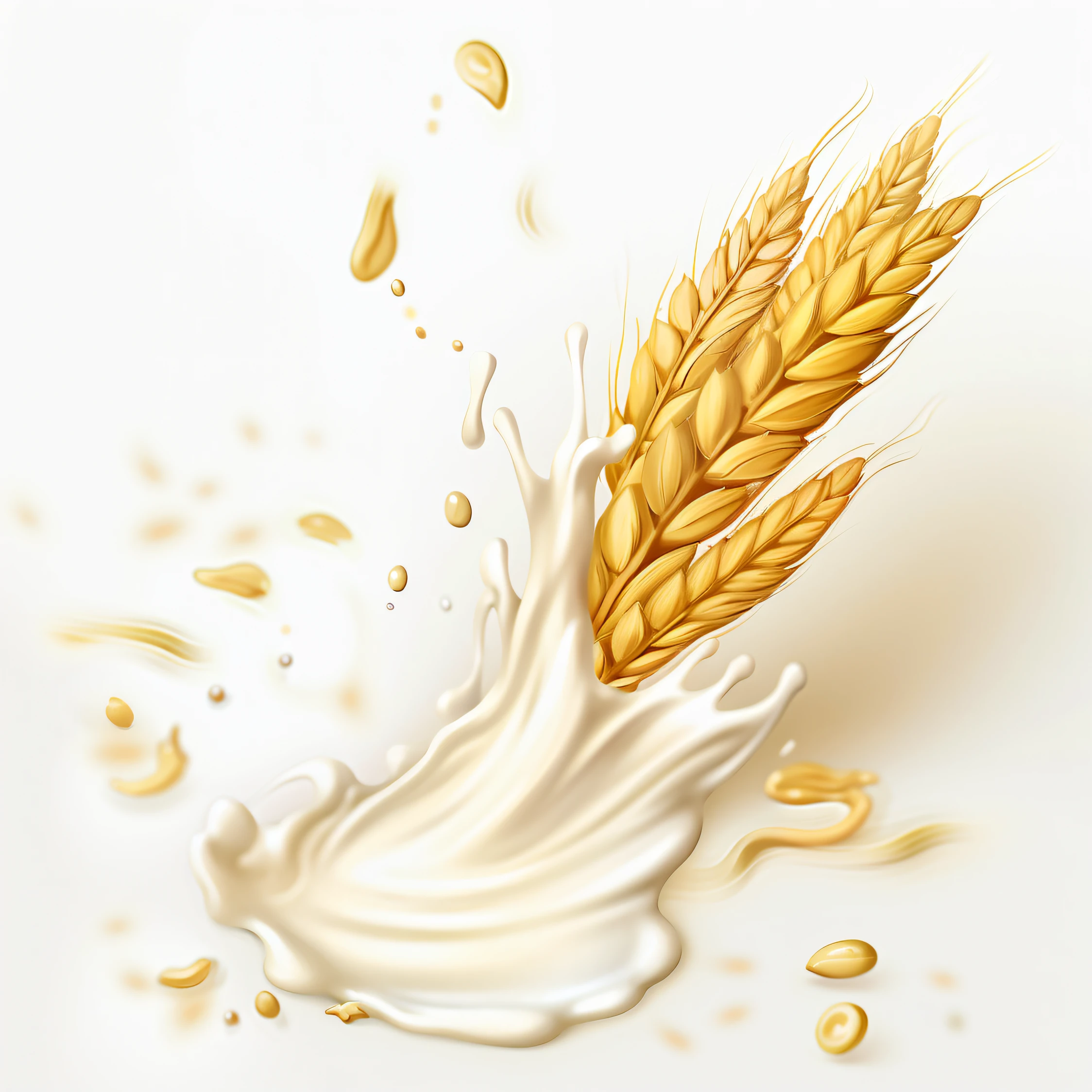 Araf milk and oats splash on white background, oatmeal, flowing milk,  Super realistic food pictures, puddle of milk, Award-winning surrealism