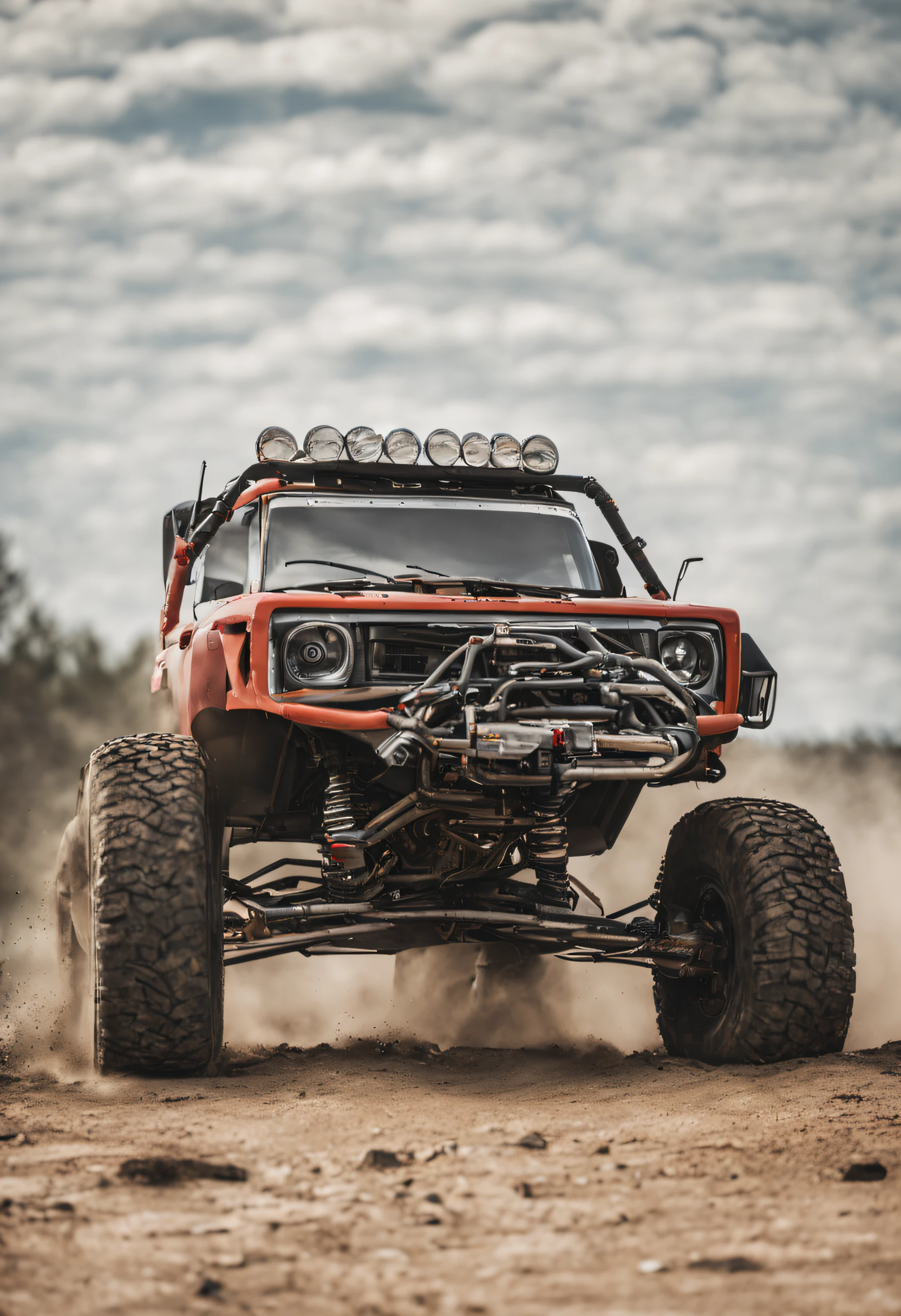 off-road car with springs and no hood