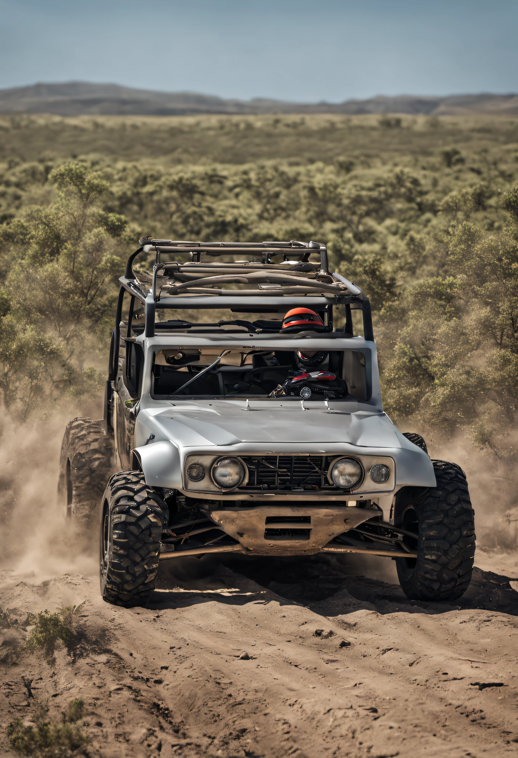 off-road car with springs and no hood