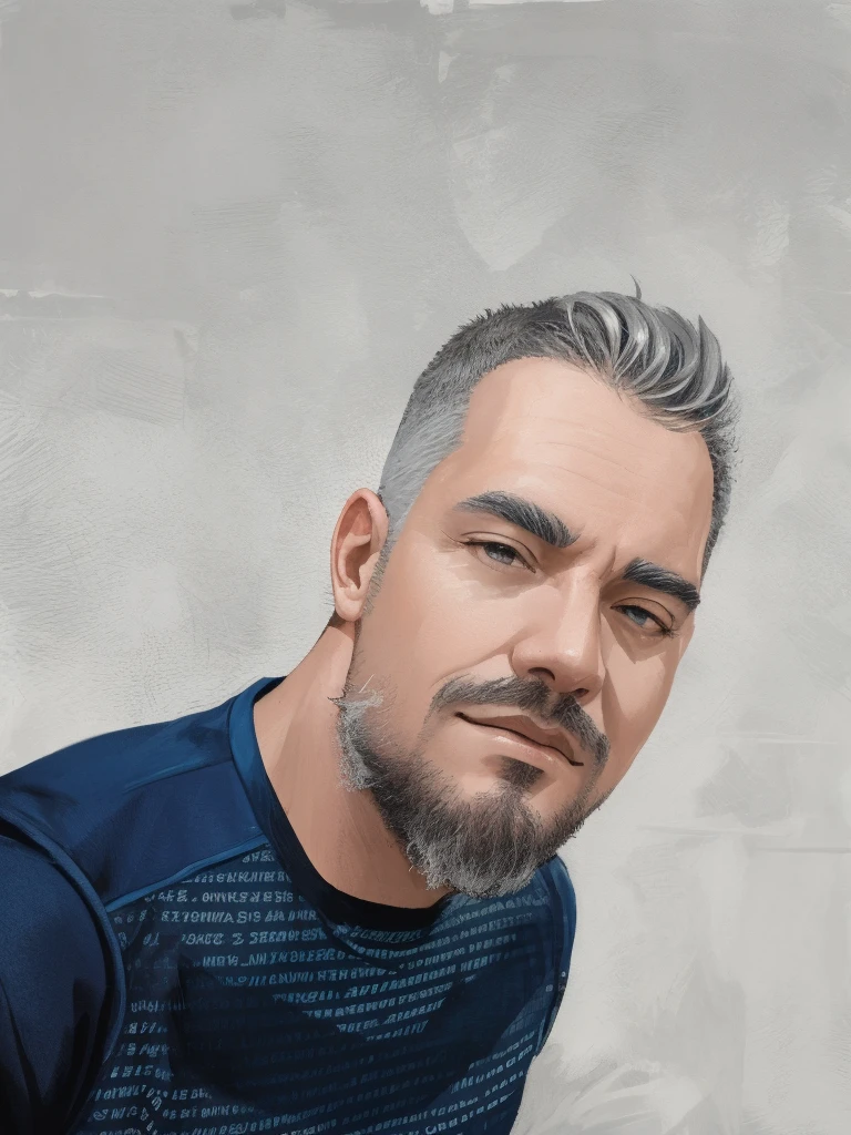 masterpiece, best quality, realistic, 1man, male focus, mature, tall muscular, handsome, [thick eyebrows], portrait, extremely detailed face, gray hair, (short hair)