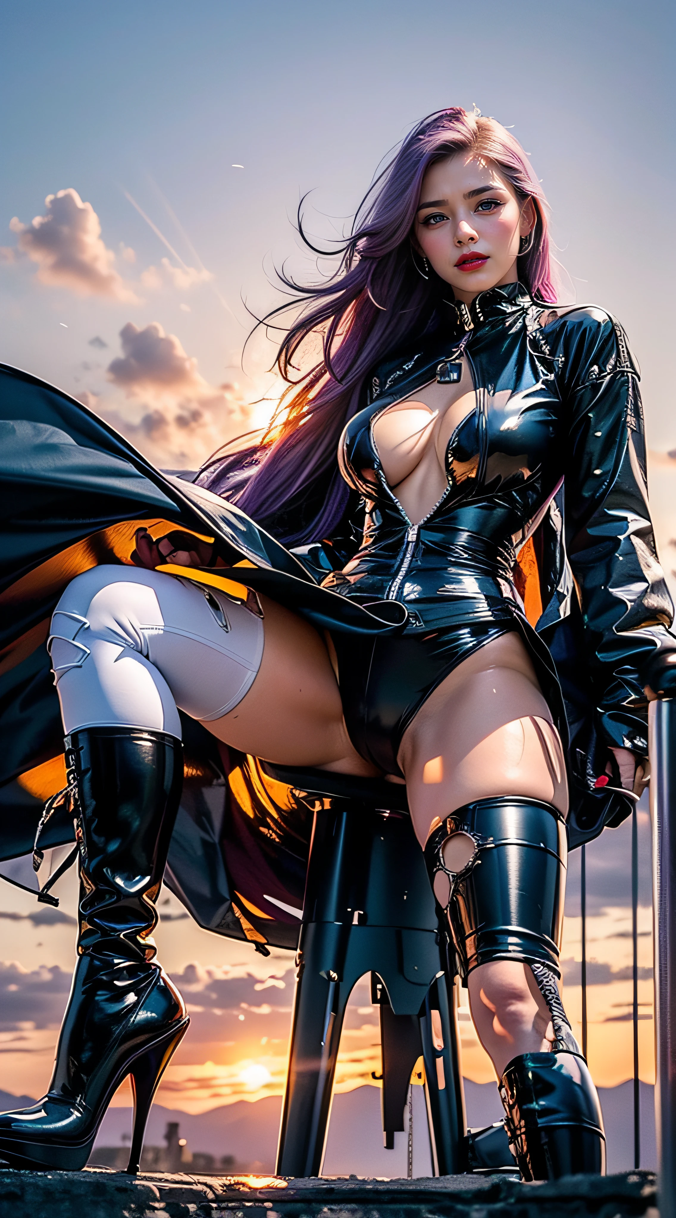 detailed woman face looking at the camera, blue eyes, (((almond eyes))), hot (((thick red lips))), mouth open with sensuality, correct deformed fingers, photorealistic, (((eyes to the camera))) slightly smiling, purple hair