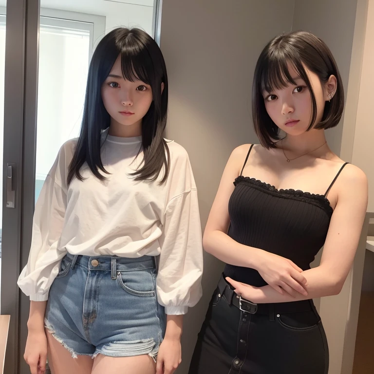 1girl in, 20yr old, gradient, up looking_で_viewer, Black_hair, Solo by JM, Yoshiko Akishino, Shorthair