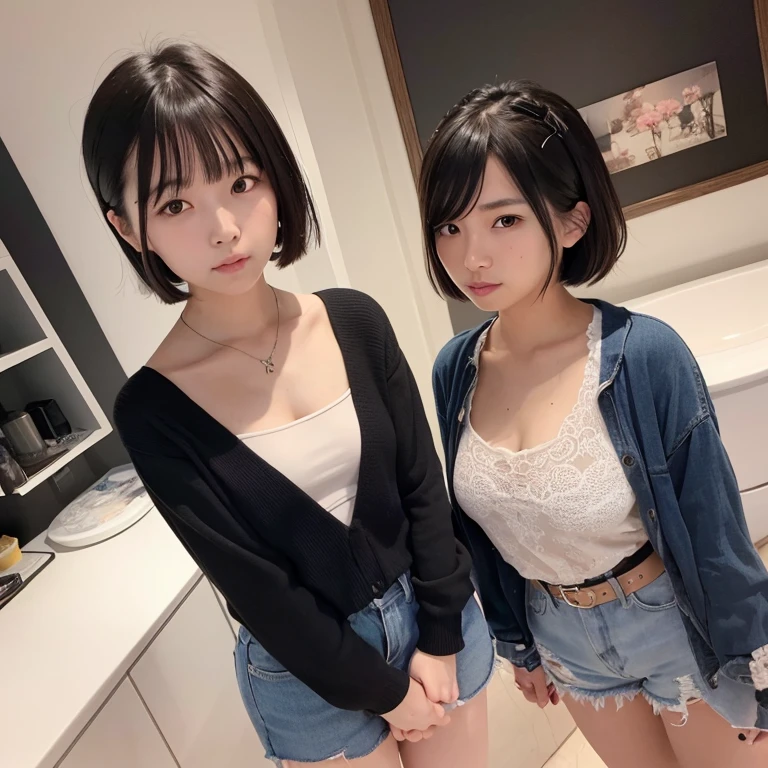 1girl in, 20yr old, gradient, up looking_で_viewer, Black_hair, Solo by JM, Yoshiko Akishino, Shorthair, sisterhood