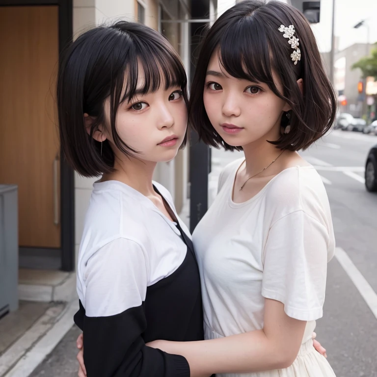 1girl in, 20yr old, gradient, up looking_で_viewer, Black_hair, Solo by JM, Yoshiko Akishino, Shorthair, sisterhood
