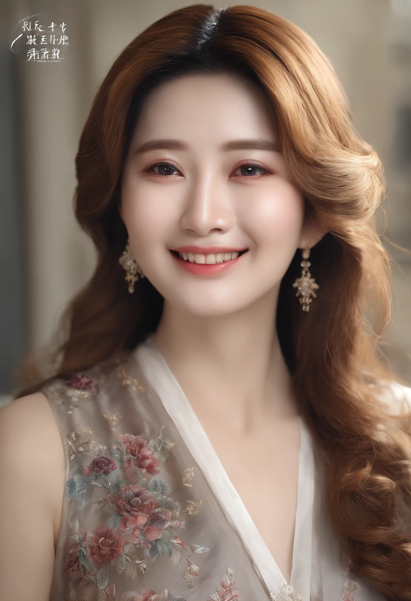 Middle-aged beauty、mature、self-assured、Elegant facial features、Maintain good skin、Natural and charming smile、Stylish and innovative、Hairstyles that exude natural charm、Cross your hands and face forward