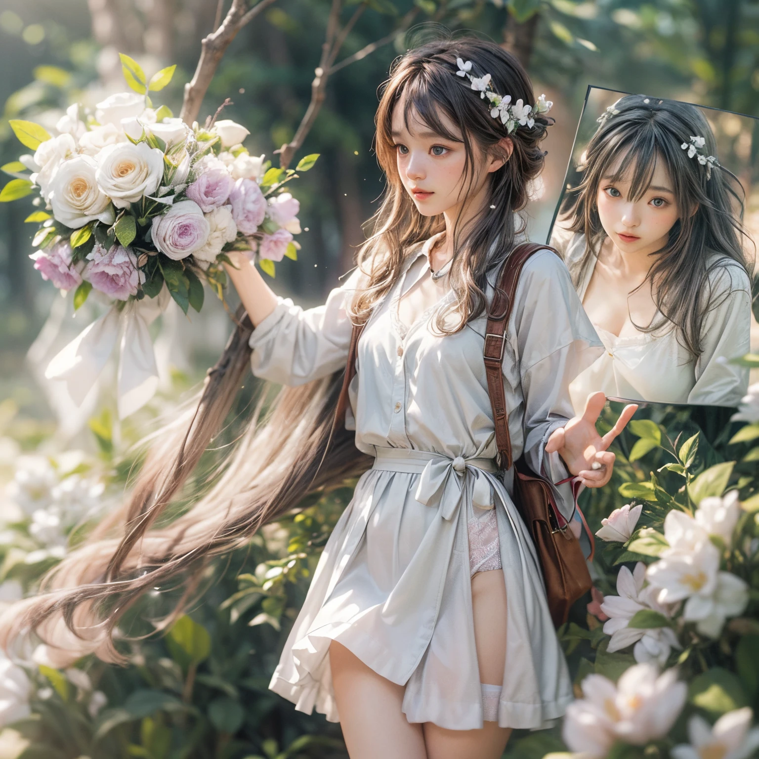 ((SFW、David Hamilton:1.37, White and vivid colors))、(Tiny Oppai-Loli Twins:1.37)、{(Dynamic-angle)|(from side)|(from back)|(from below:1.2)}、{(((Kissing face to face)))|(Standing Full Body:1.2)|Wide Shot}、{(Floating hair:1.2)|(Strong wind)|(Ass focus)}、zydG、8K best quality、((Masterpiece:1.2、Photo-realistic:1.47)), ( kodachrome | realistic | photorealistic | RAW )、((Detailed KAWAII Face、Detailed Oily Porcelain skin textures、Extremely Detailed))、(brilliant Shining Perfect eyes)、Smooth shading、{Zoom Layer|clear focused}、Soft Lighting with many Follow lights、{Childish|Gigantic Cleavage:1.37}、((school uniform with white tiny panties:1.37))、{Flowers|Flower wreath|ssmile|perplexed|seductiv|Different types of hair colors}、{(Light Particles:1.2)|(Lens Flare)|(Luminescent Particles:0.6)}、{Forest Lakeside|Lakeside Cottage|Before dawn|magic hour|morning glow|foggy}、((Whole Body proportions and all limbs are anatomically accurate, no extra limbs)) .