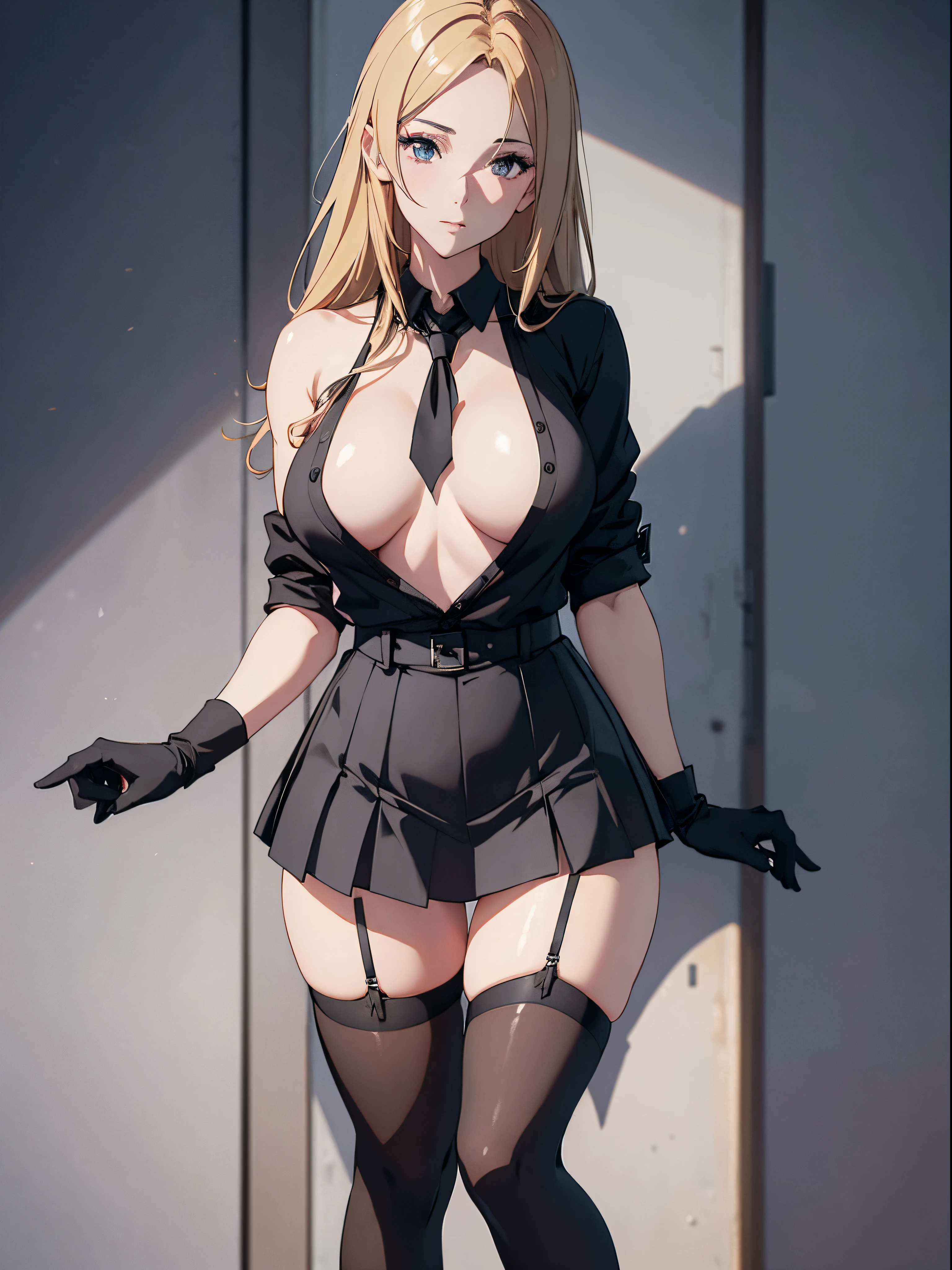 Woman wearing hip skirt and black stockings posing for photo, The head is not exposed，[ 4K realism ]!!, [ 4K realism ]!!!, [ 4K digital art ]!!, Realistic shadow perfect body, realisticlying!!!!!!! art-style, photorealistic anime, by Shitao, Popular topics on cgstation, Casual pose, realistic anime 3D style