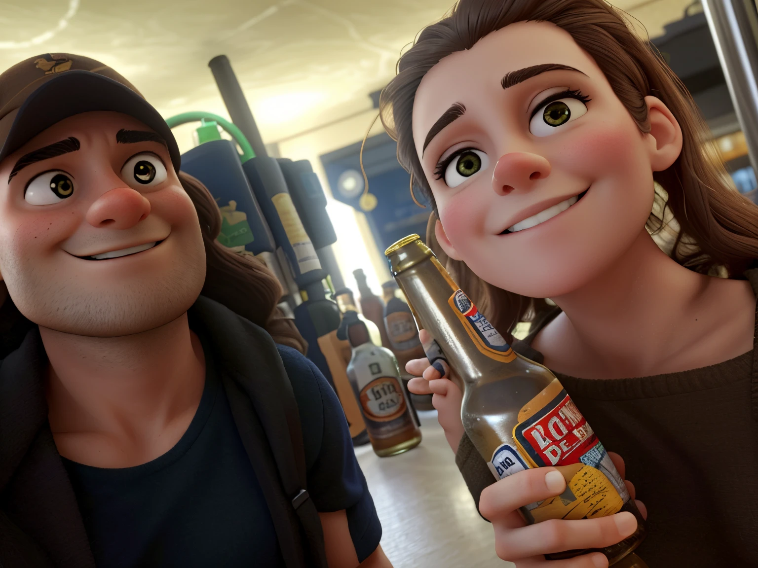 there are two people that are holding up a bottle of beer, holding beer bottles, intoxicatingly blurry, taken in the early 2020s, holding a beer!!, very very low quality picture, holding a drink, holding a bottle, with a drink, holding a bottle of beer, low quality grainy, drinking their hearts out