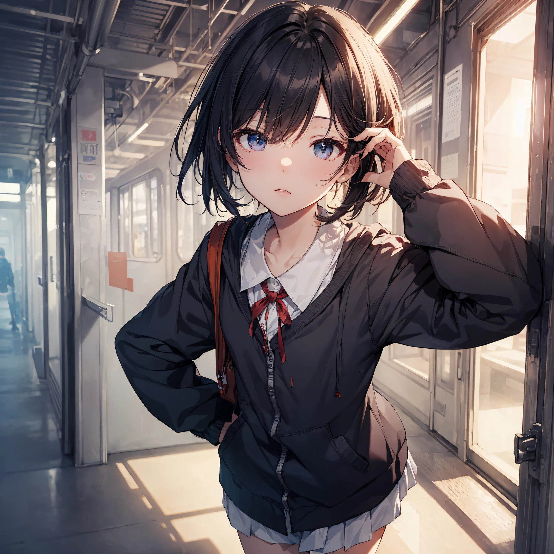 top quality, anime moe artstyle,best anime 4k konachan wallpaper,badass anime 8 k,perfect anatomy, (Please draw a girl walking sleepily to school. :1.3),break, 1girl, (Solo,Loli,child,13-year-old:1.5),a junior high school student, androgynous charm, (Very Short hair), Full limbs, complete fingers,flat chest, Small butt, groin, Small eyes,beatiful detailed eyes,Beautiful detailed lips, disgusted eyes, school Uniform, in the School commute route. break,ultra-detailed,high resolution,extremely detailed CG,unity 8k wallpaper, by famous artist, super detailed skin, cinematic lighting,