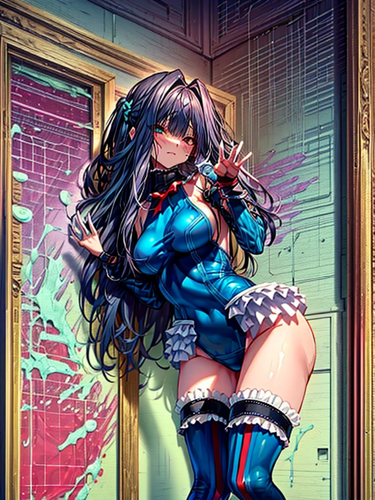 1girl in, ( (digital) ( ), medium breasts, (fril swimsuit, thighs thighs thighs thighs, Detached sleeves)) , Best Quality, marierose,、Hypnorola
Eyes in the sky、1girl in,Emotionless facial expressions,,(Against the backdrop of a room lined with experimental equipment:1.8)
