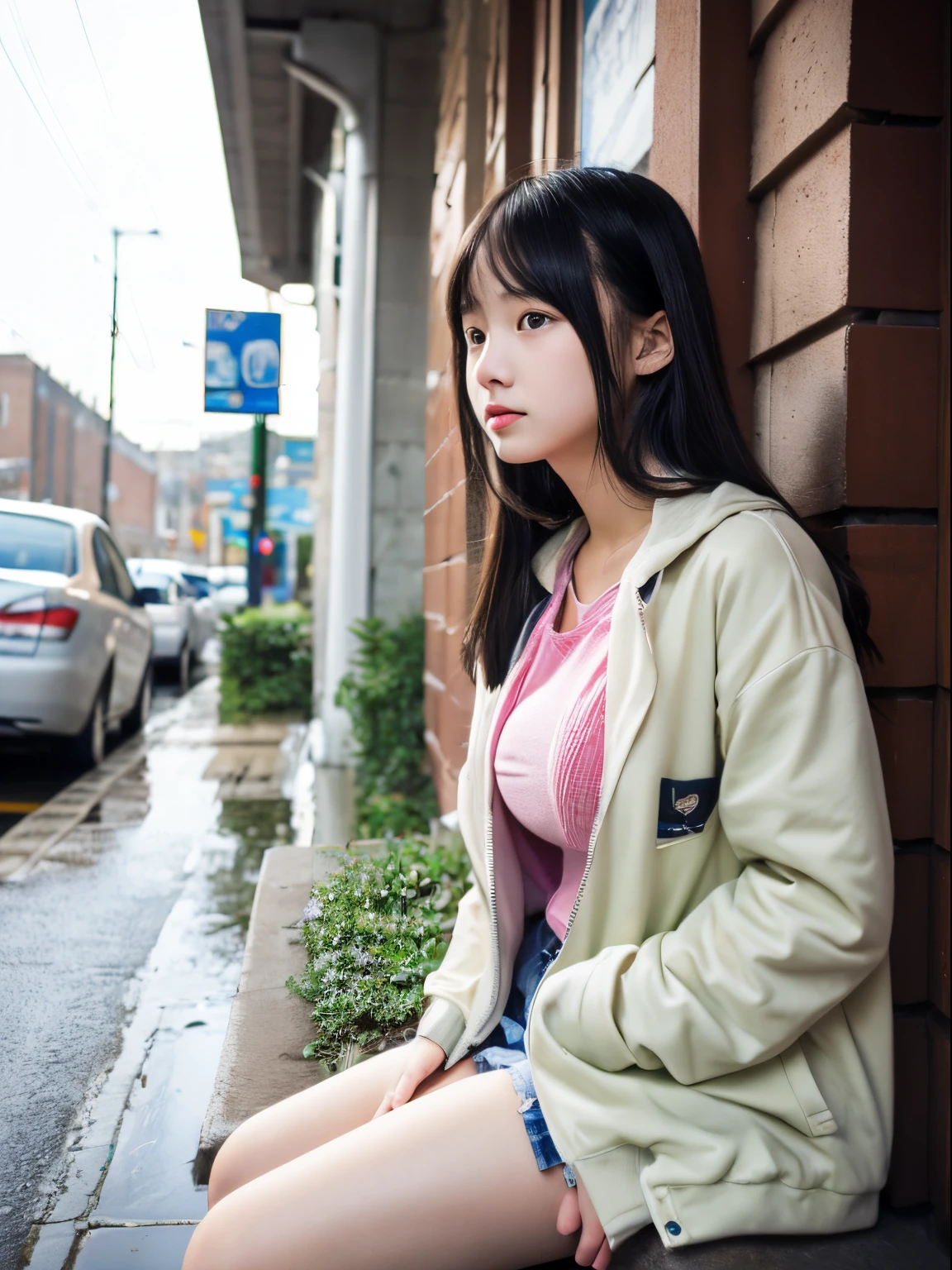 top-quality, masutepiece, High Definition, 16k image, Smartphone shooting、voyeurism、a baby face、Lori、About 15 years old、Beautiful junior high school student、Wearing a jacket:1:1、 bad weather、look from down、(Hidden Face), Straight face、Muchimuchi、thick legs、thick thight、Slender big, Plump arms、(breasts pocket)、(Rocket Tits), Constricted waist, (Looking away), Boobs that are about to overflow, Confined space,Schools、 (thick legs)